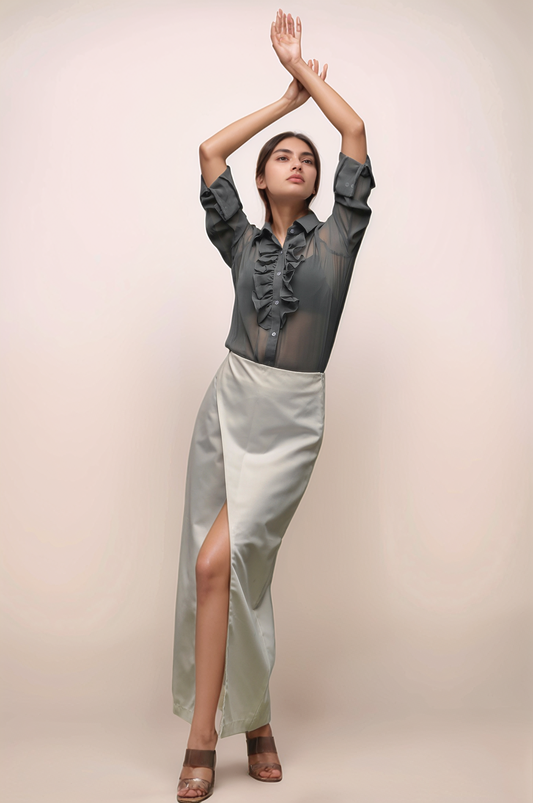 Grey Ruffle Neck Shirt