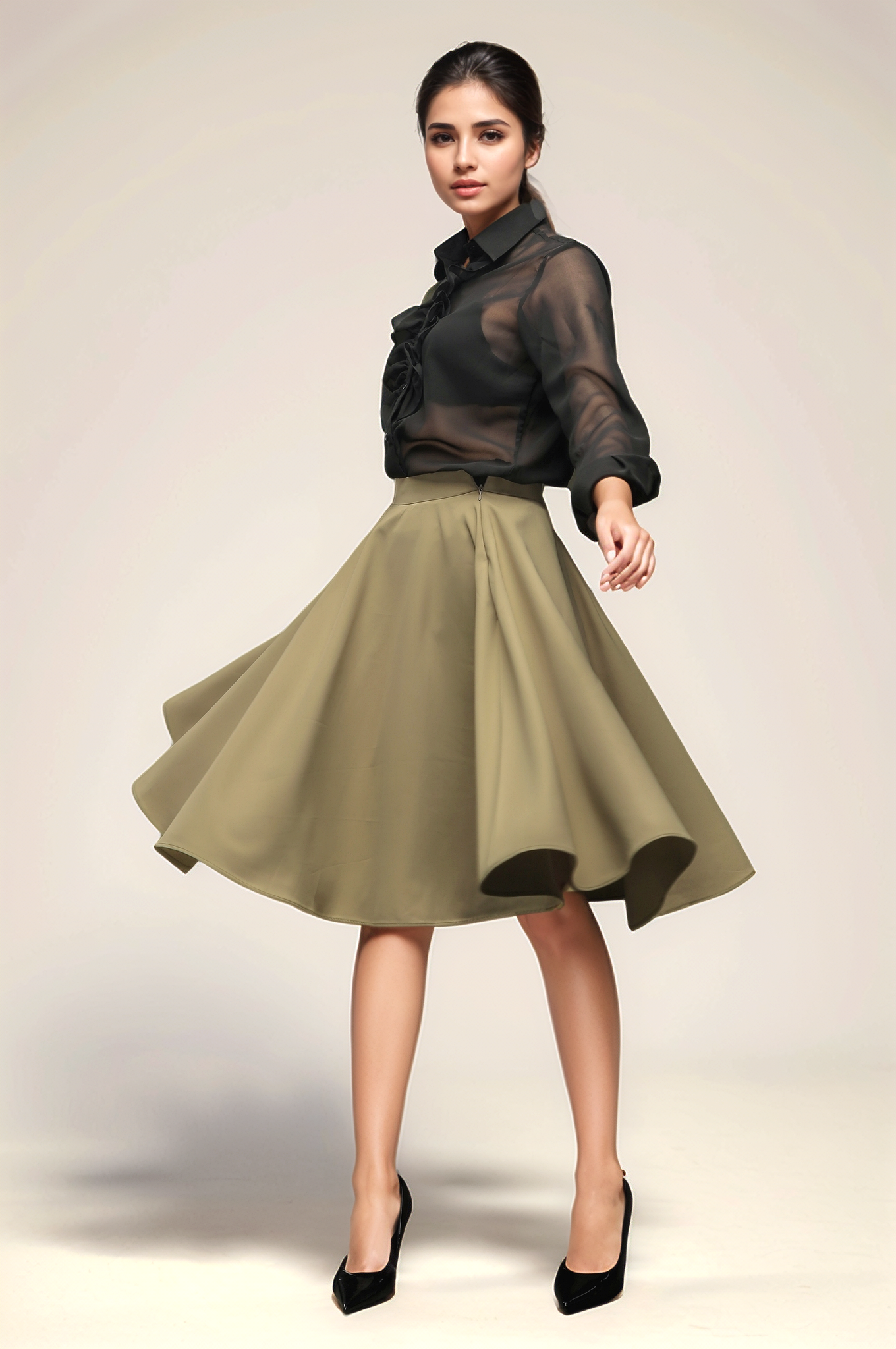 Sage Khaki Umbrella Skirt