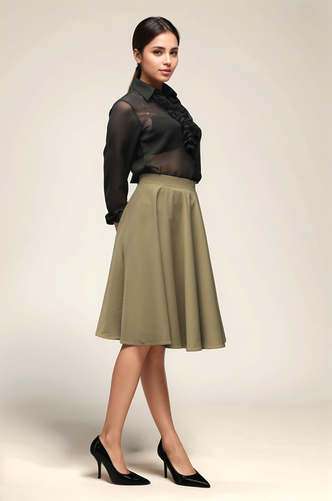 Black Ruffle Neck Shirt