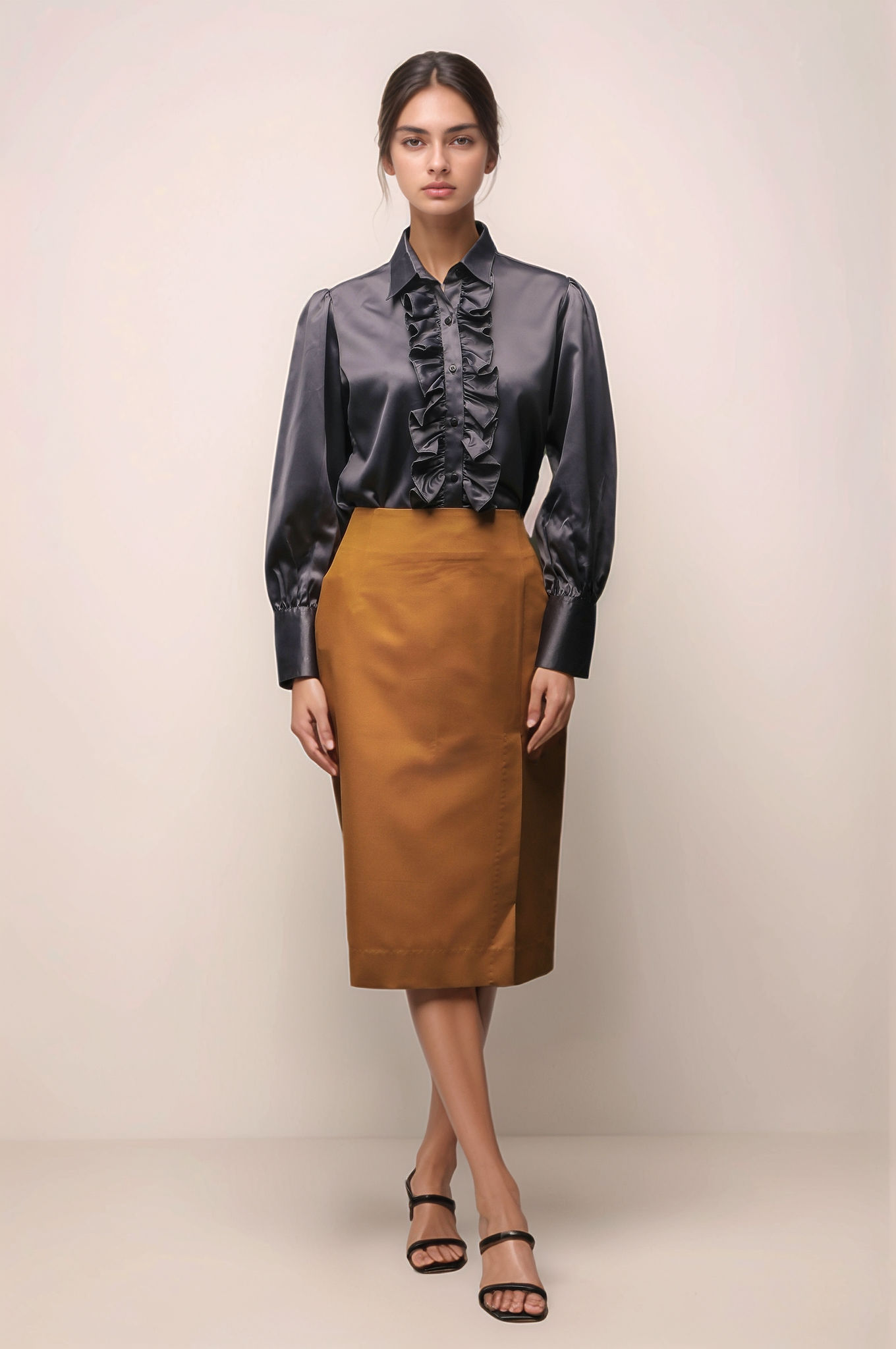 Grey Frill Satin Shirt