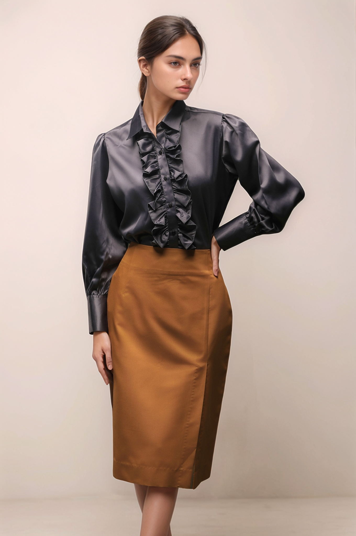 Grey Frill Satin Shirt