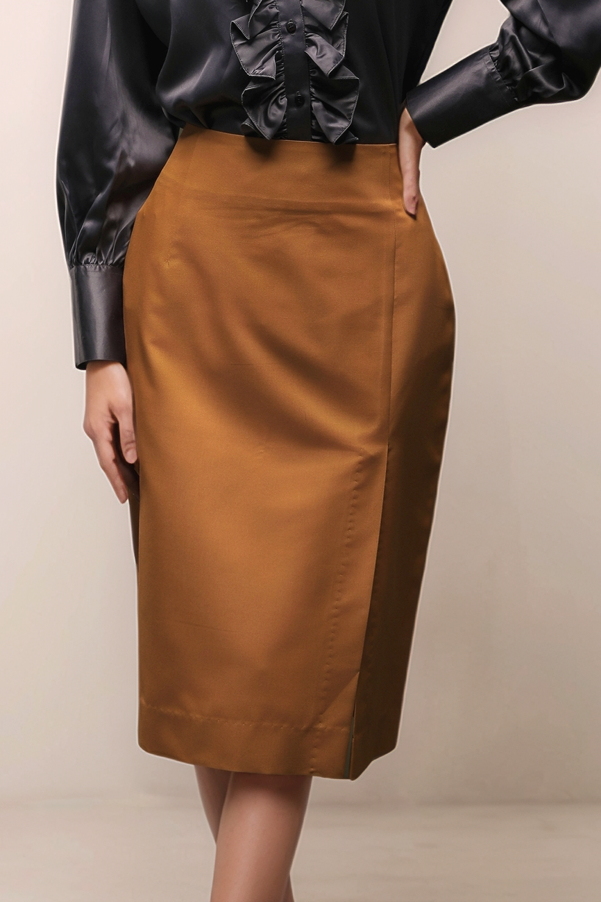 Ochre Yellow Knee Length Skirt