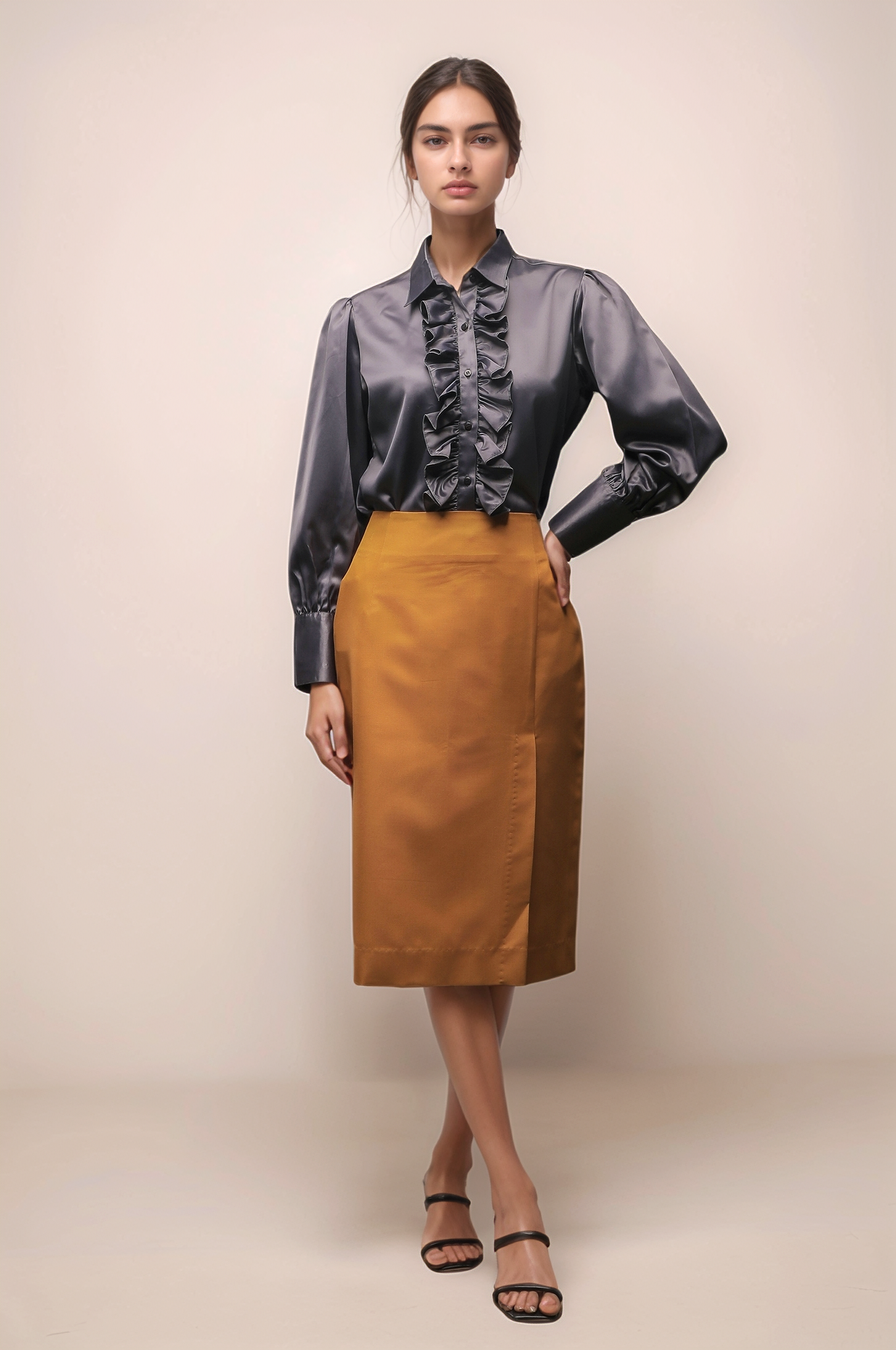 Grey Frill Satin Shirt