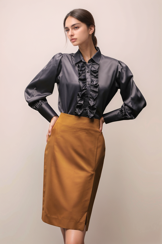 Grey Frill Satin Shirt