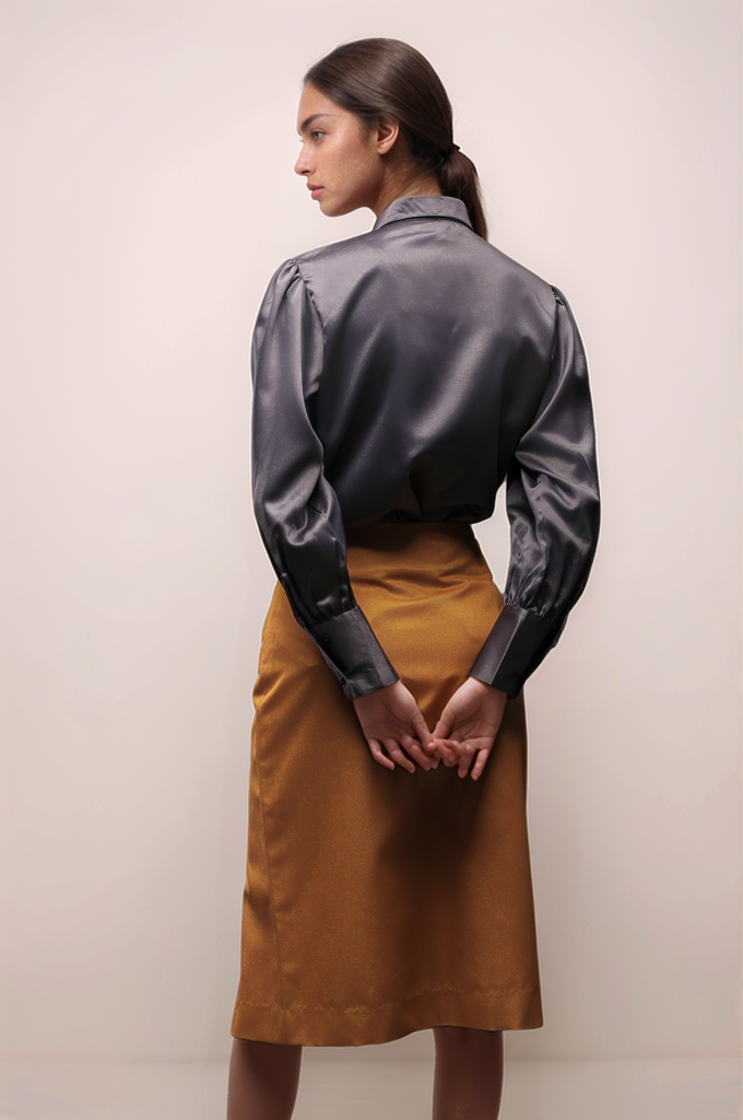 Grey Frill Satin Shirt