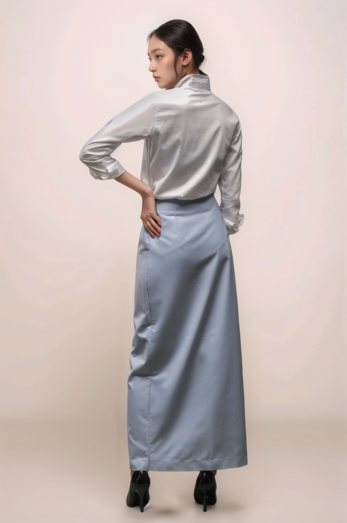 White Tuxedo Pleated Yoke Shirt
