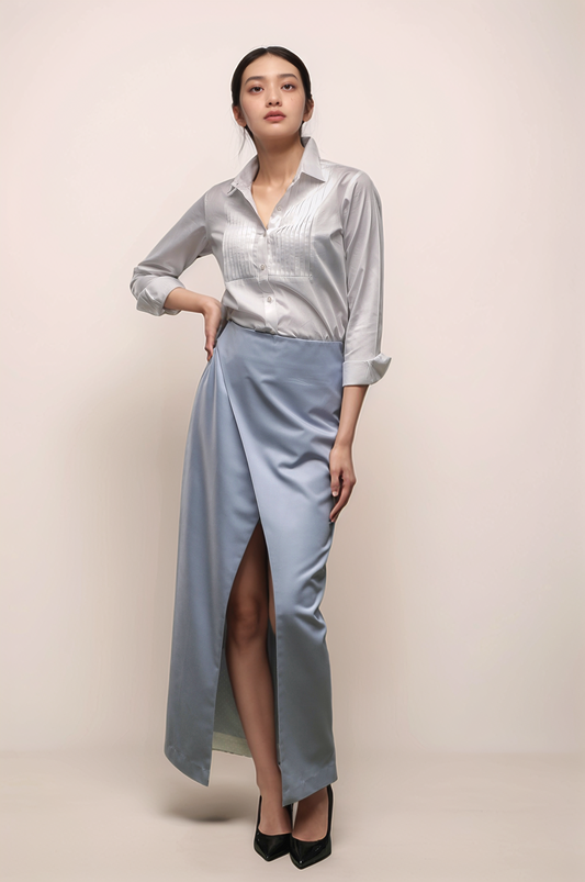 White Tuxedo Pleated Yoke Shirt