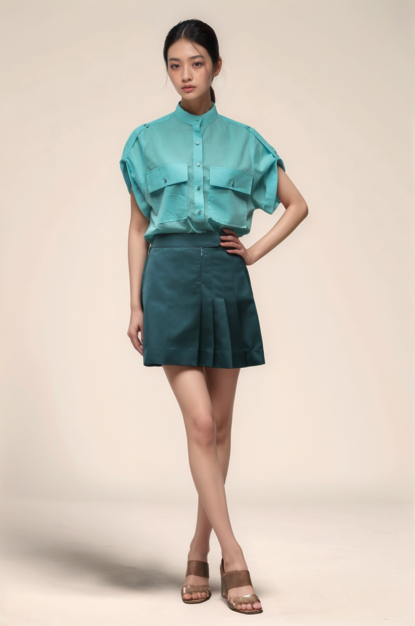 Sky Blue Mandarin Collar Shirt