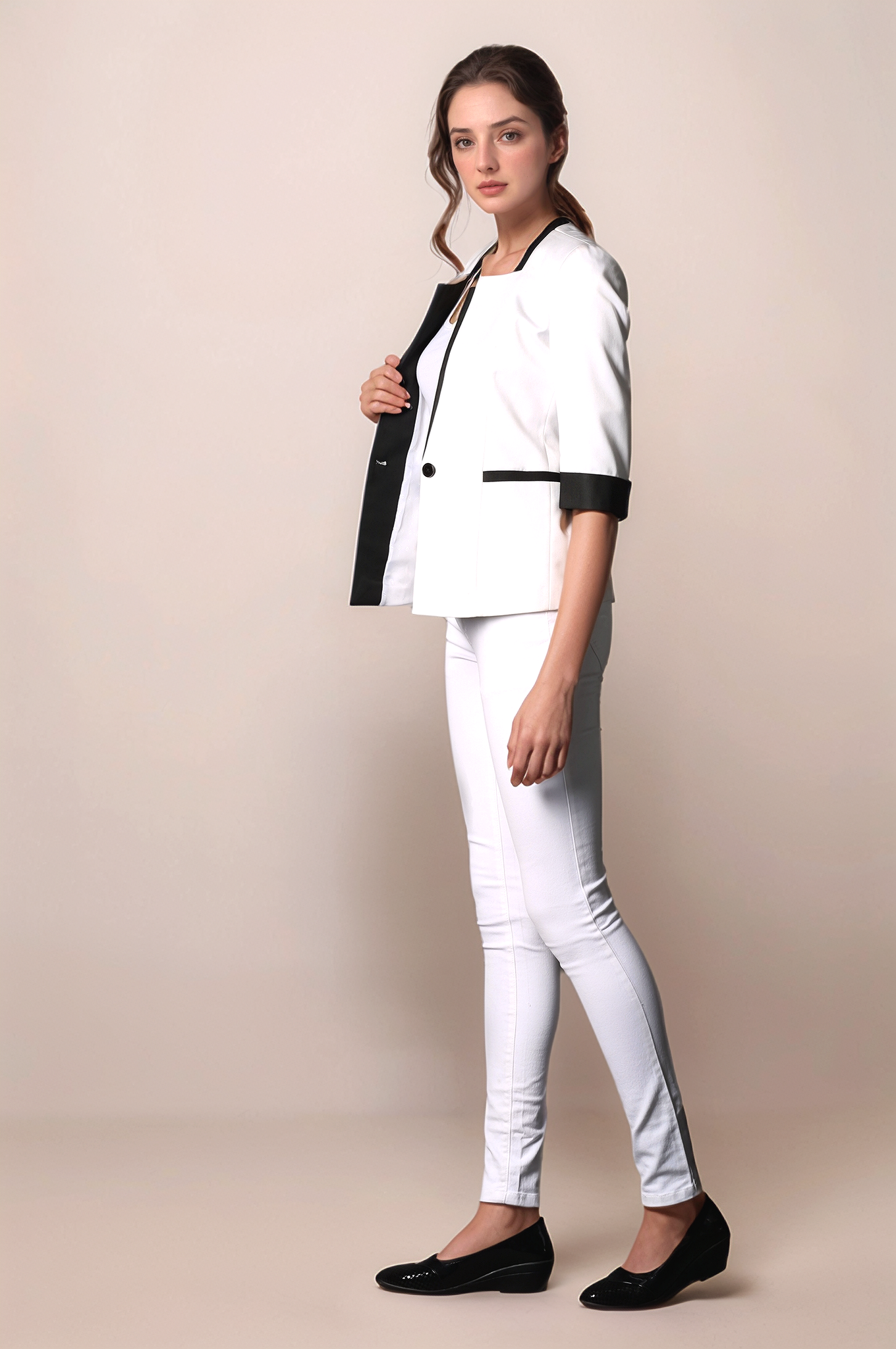 Black And White Square Neck Coat