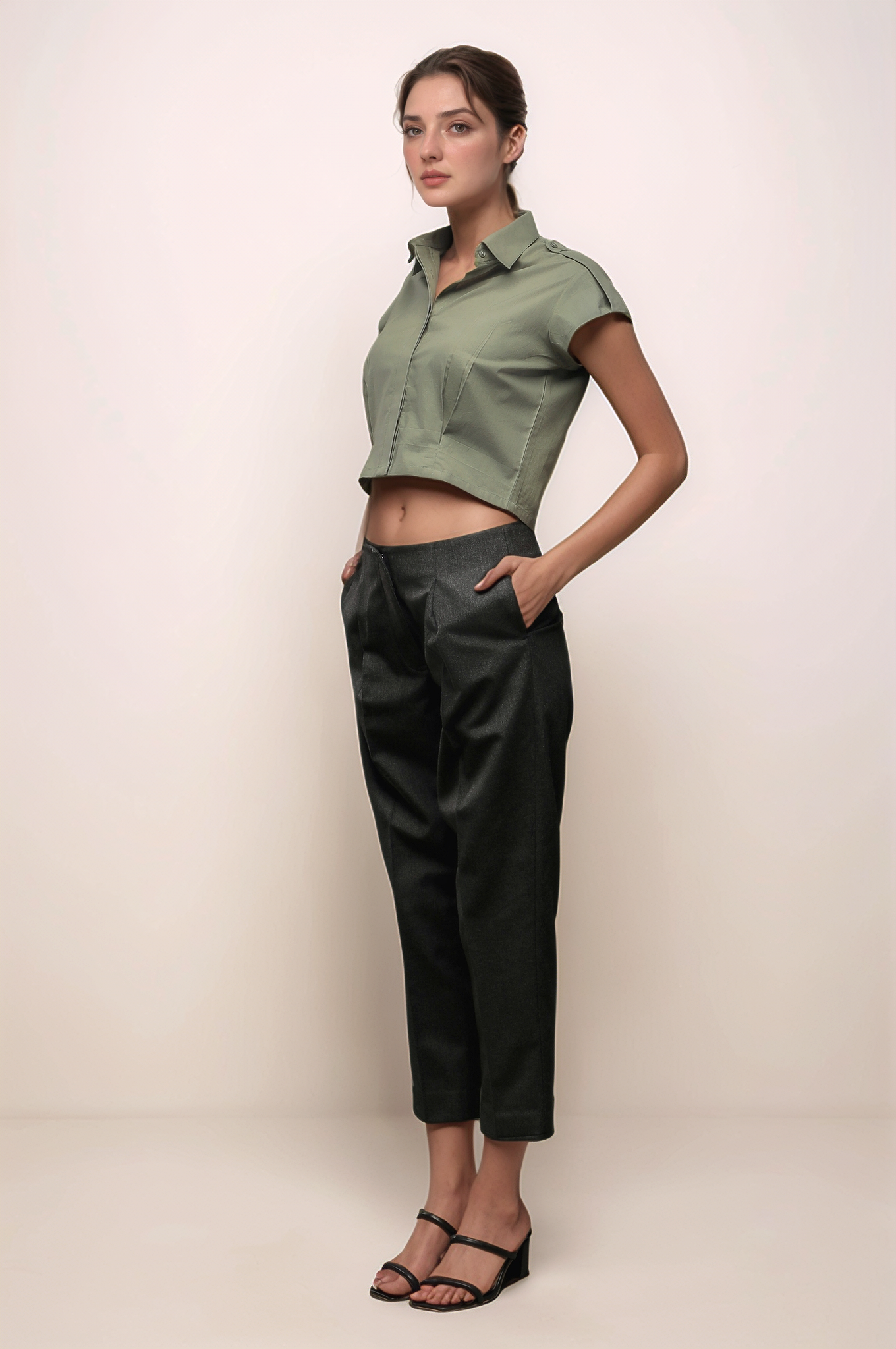 Olive Green Cotton Crop Top