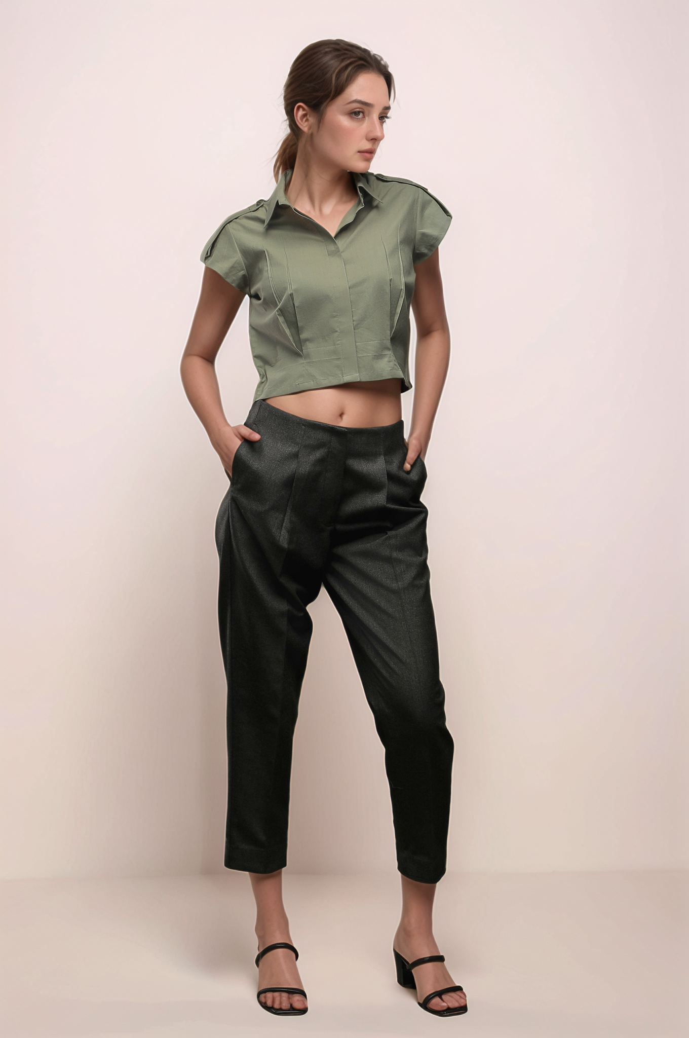 Olive Green Cotton Crop Top