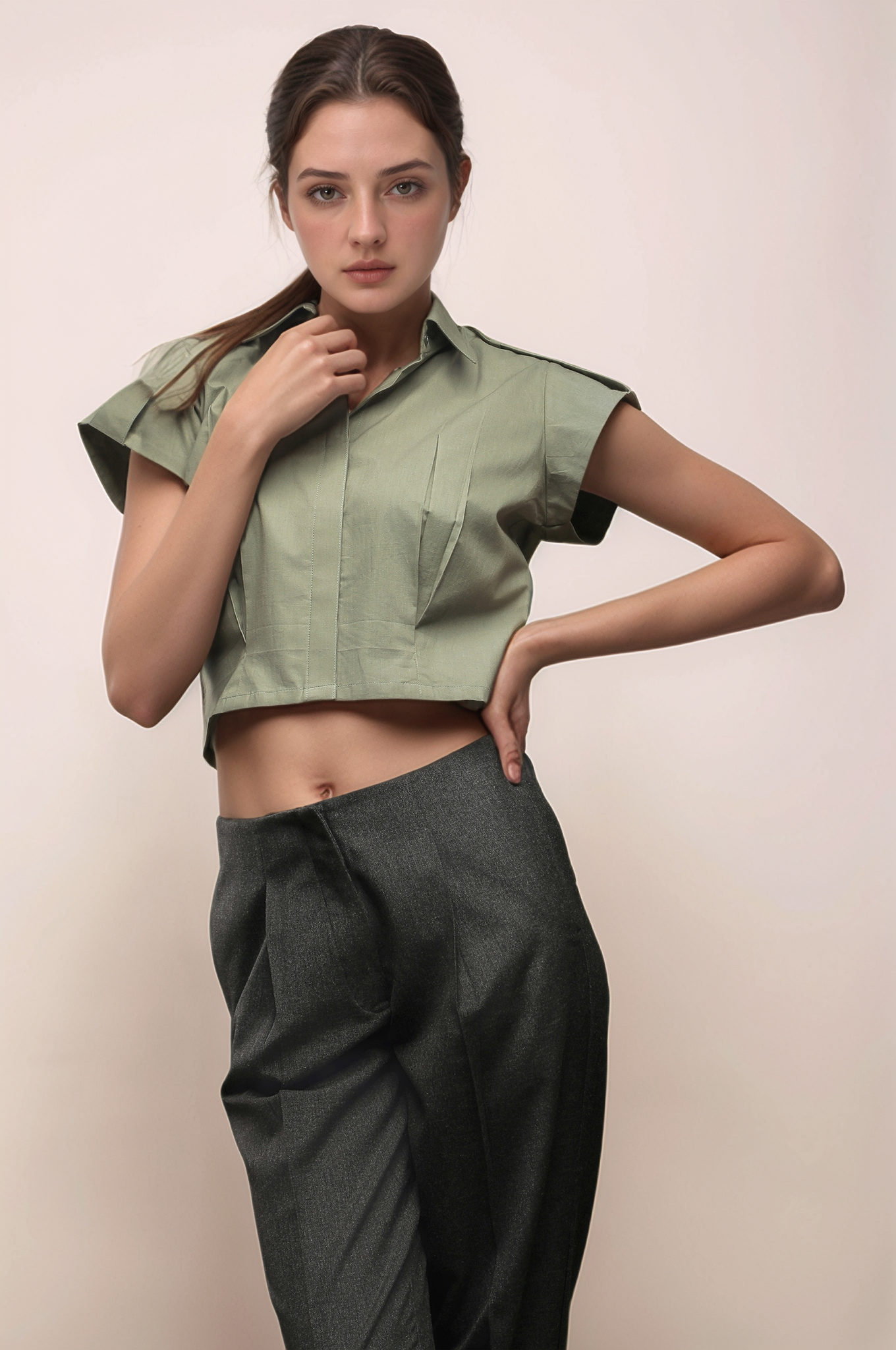 Olive Green Cotton Crop Top