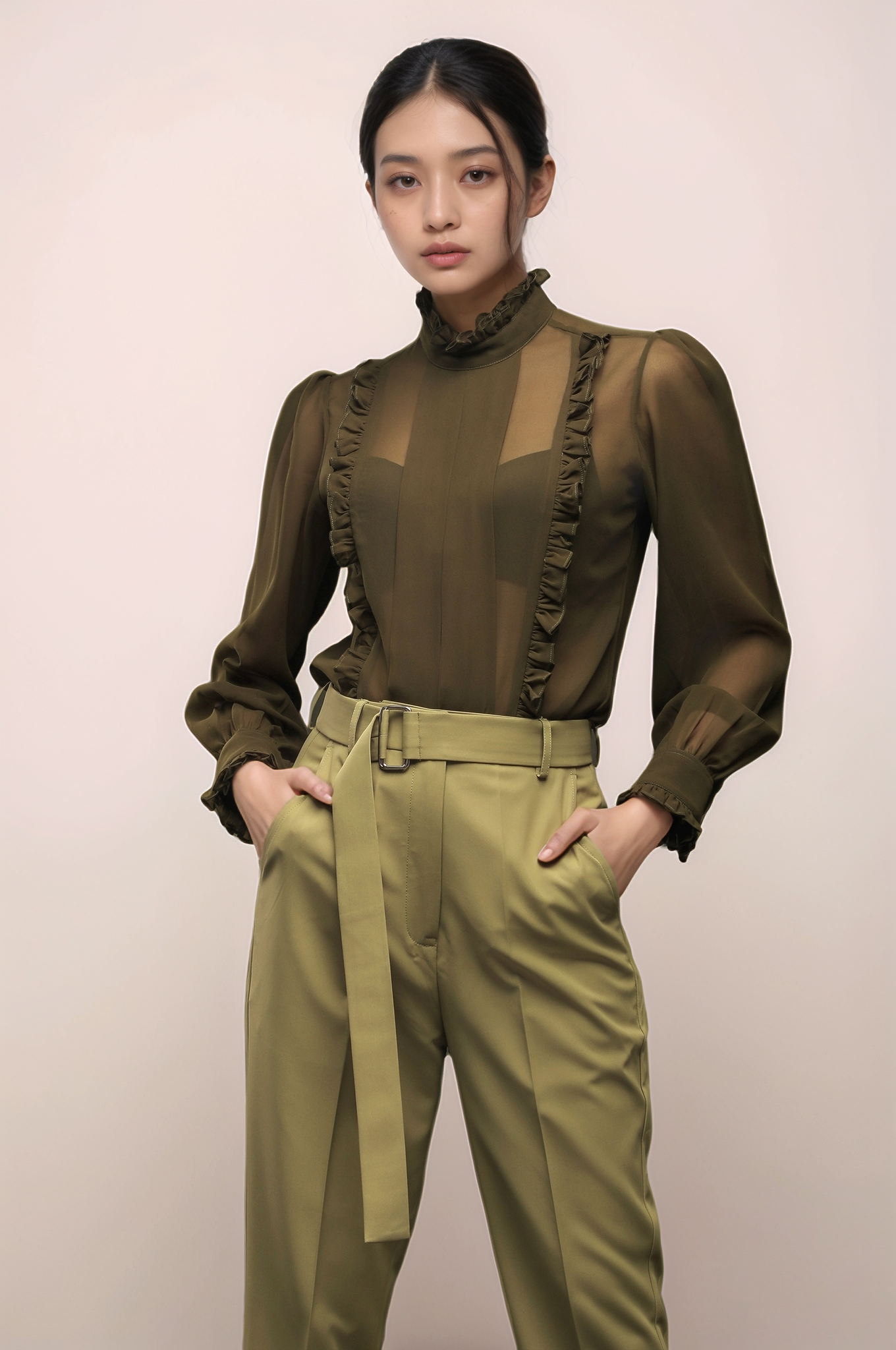 Olive Green Georgette Shirt