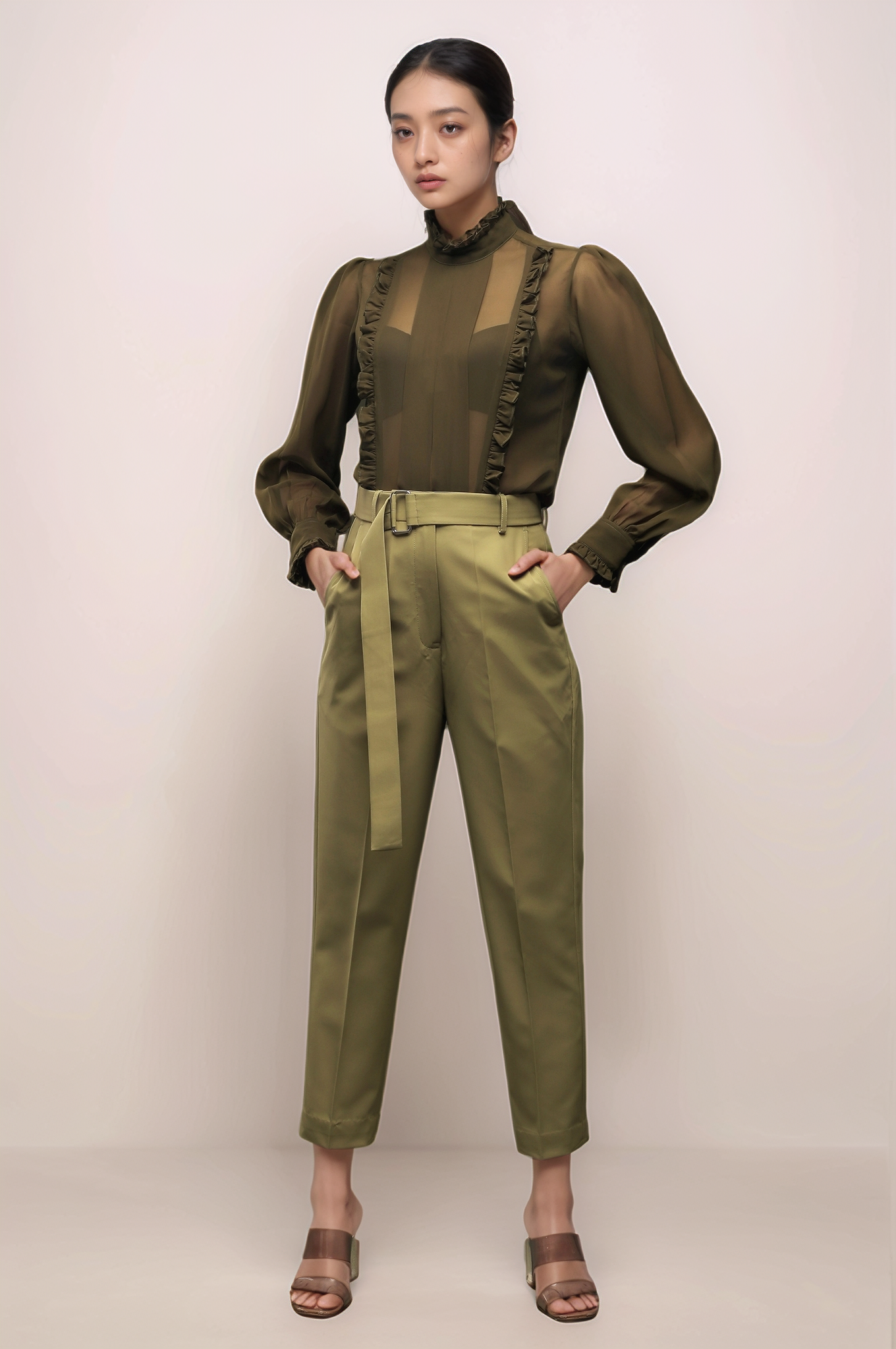 Olive Green Georgette Shirt