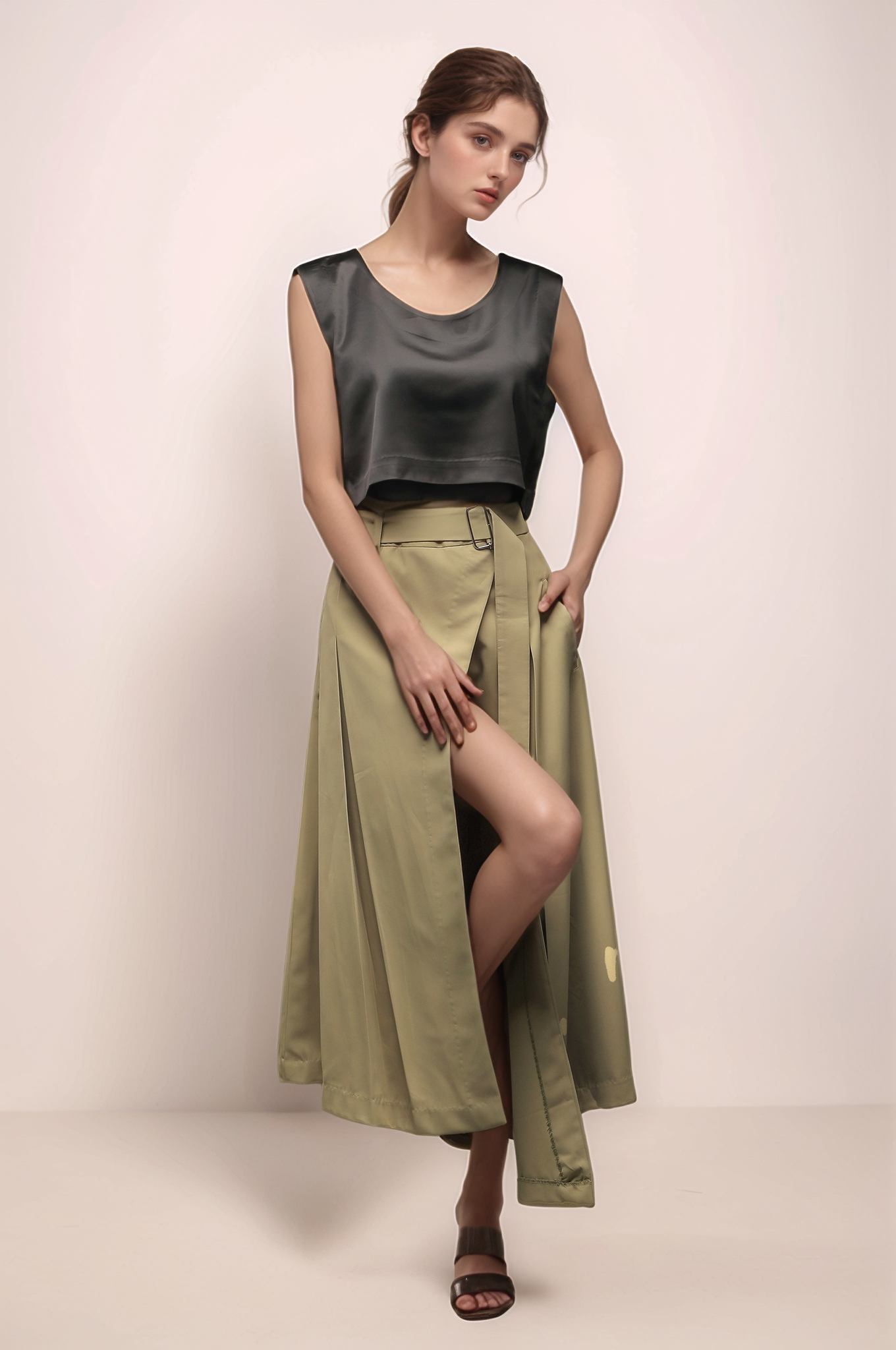 Black Satin Crop Top