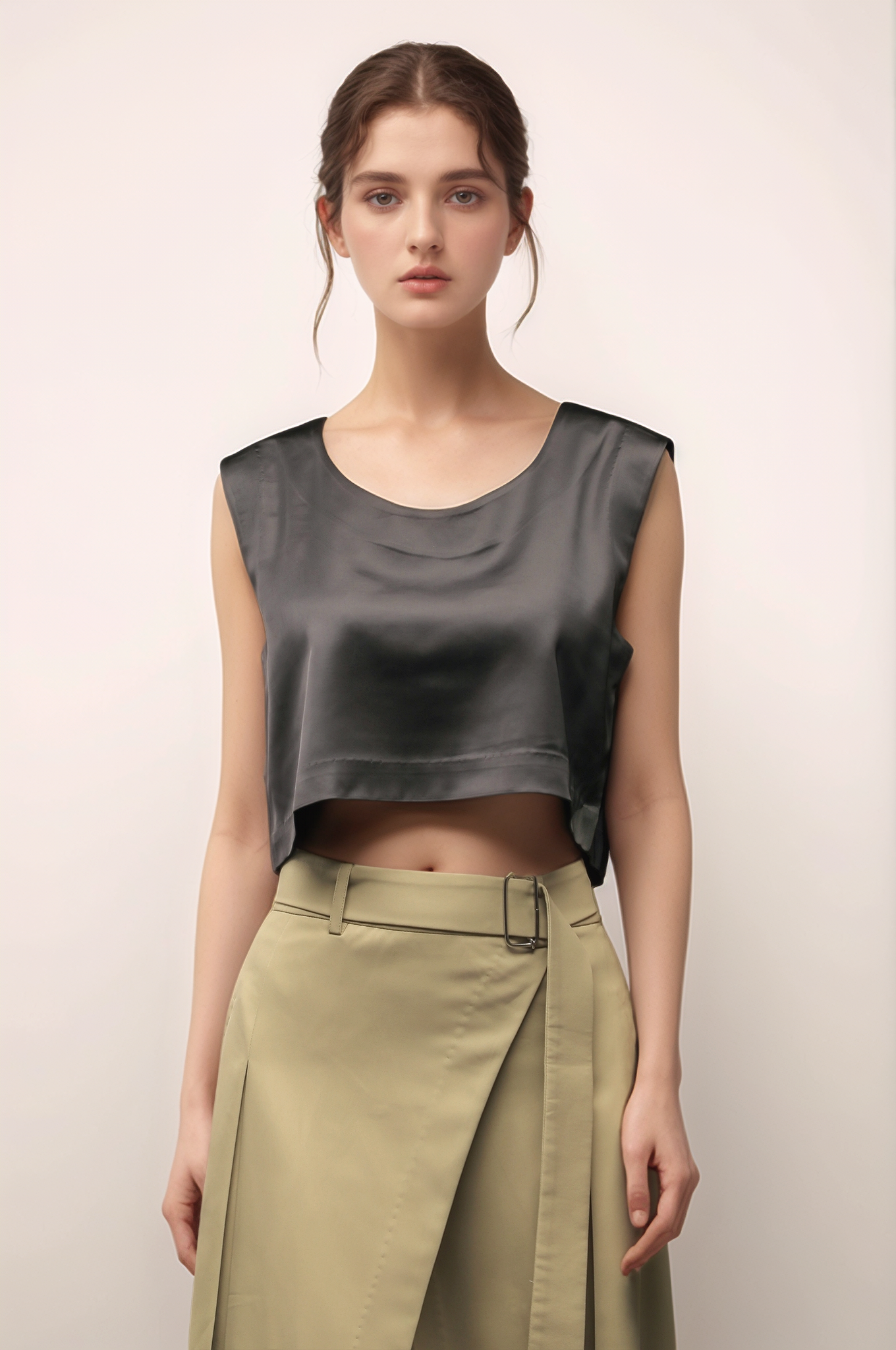 Black Satin Crop Top