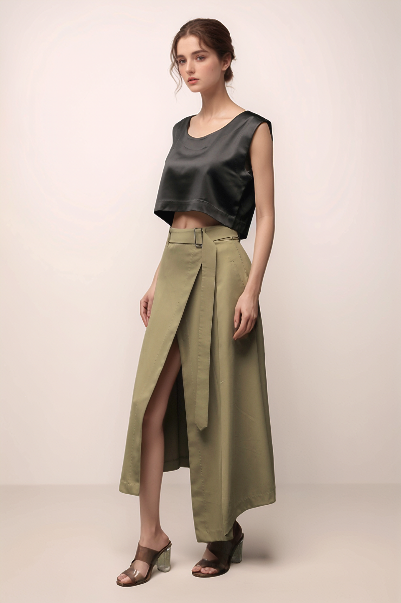 Black Satin Crop Top
