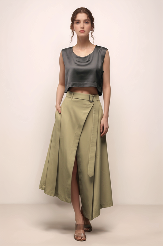 Sage Khaki Overlapped Skirt