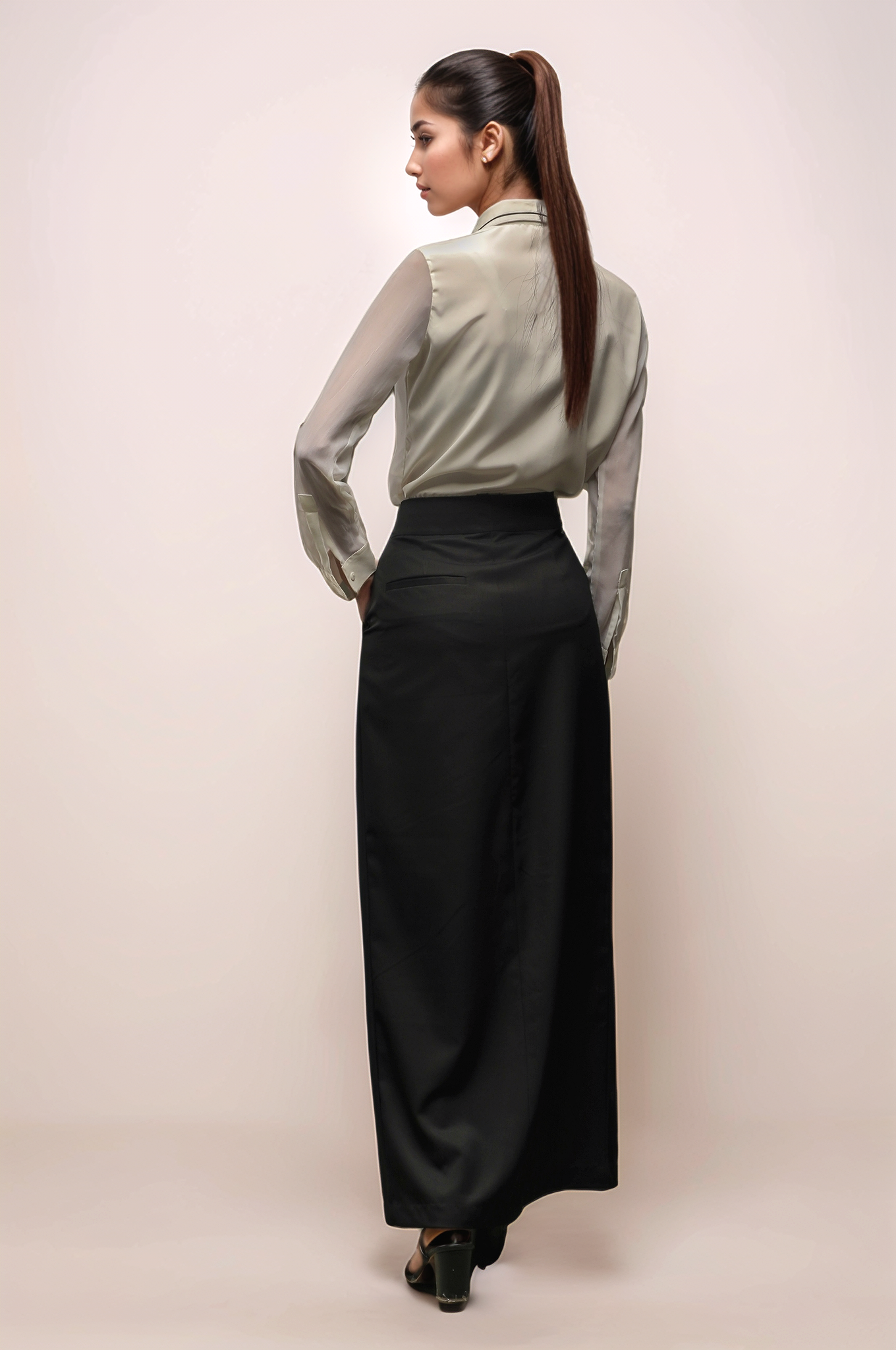 White Crepe Piping Shirt