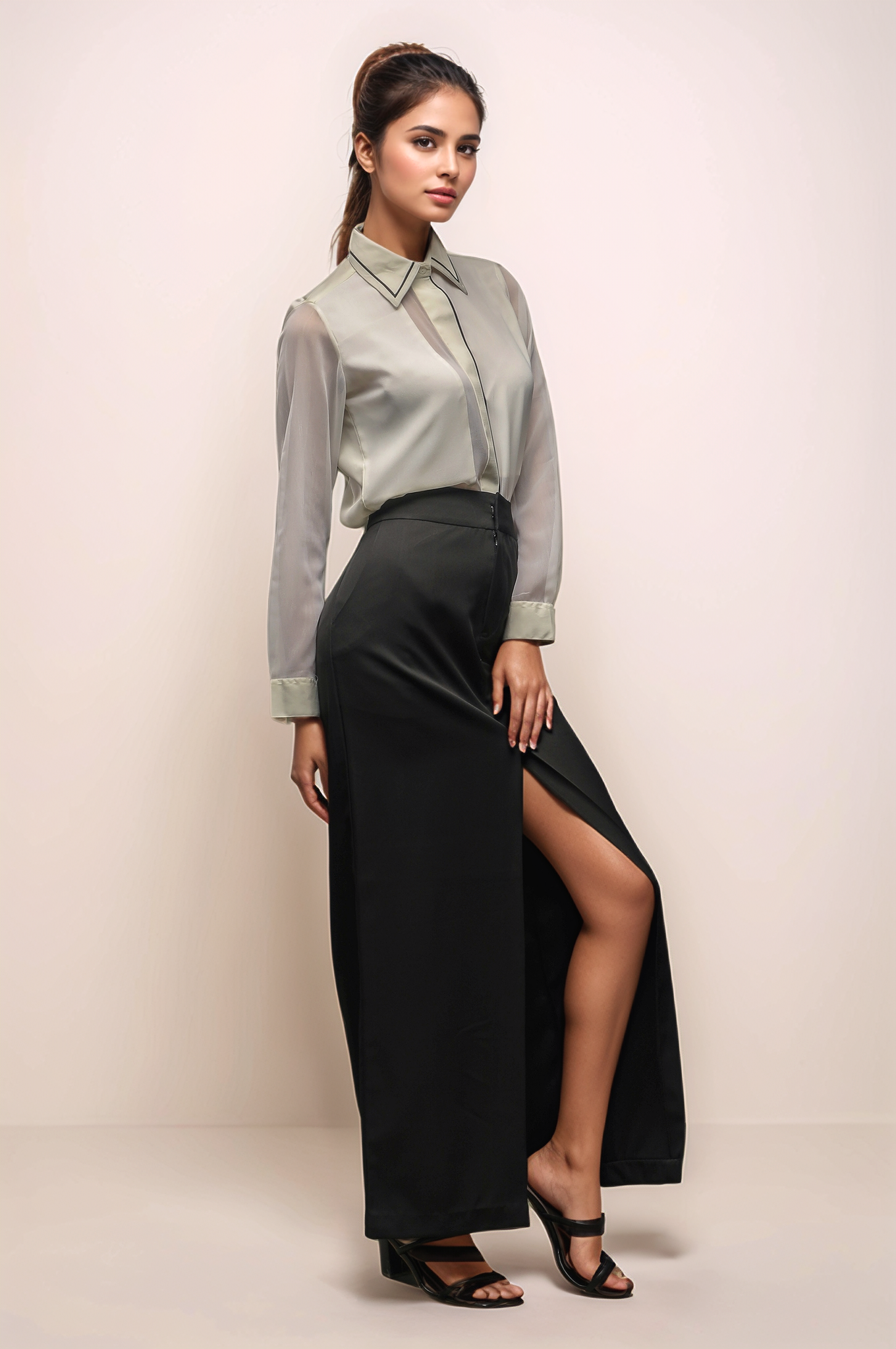 White Crepe Piping Shirt