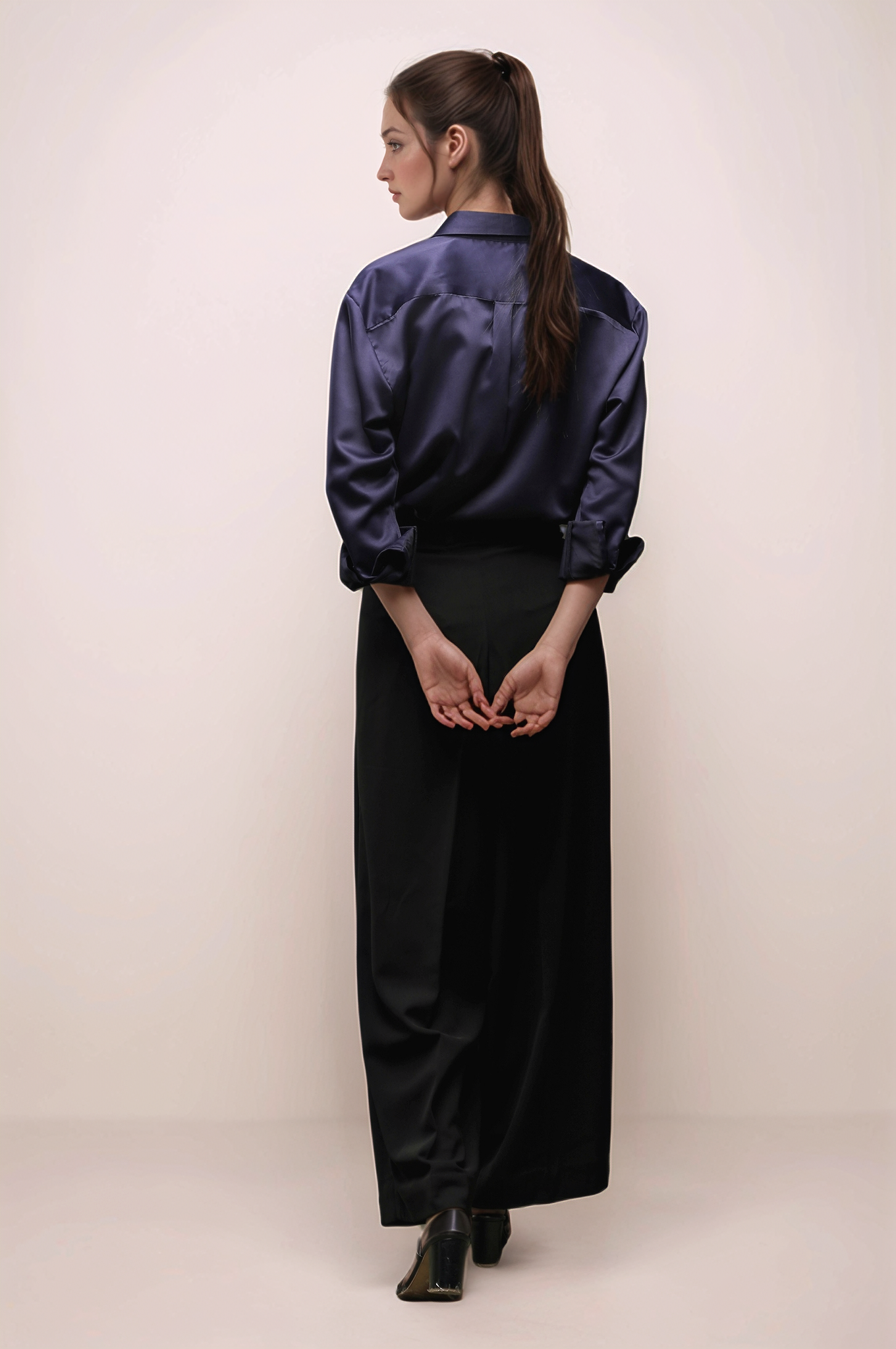 Navy Blue Satin Shirt