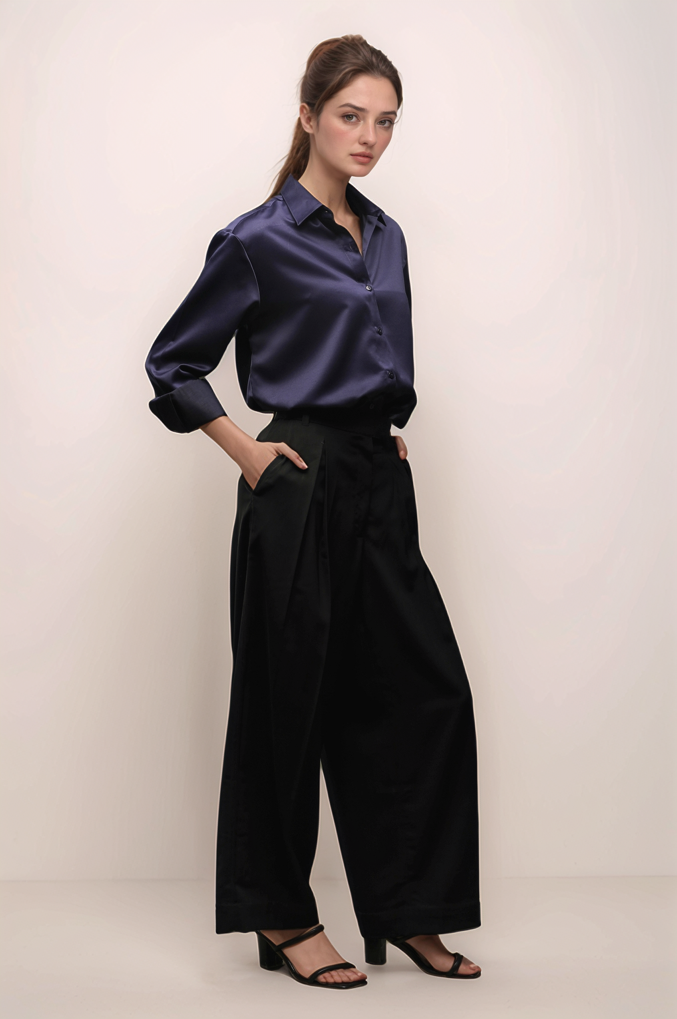 Navy Blue Satin Shirt