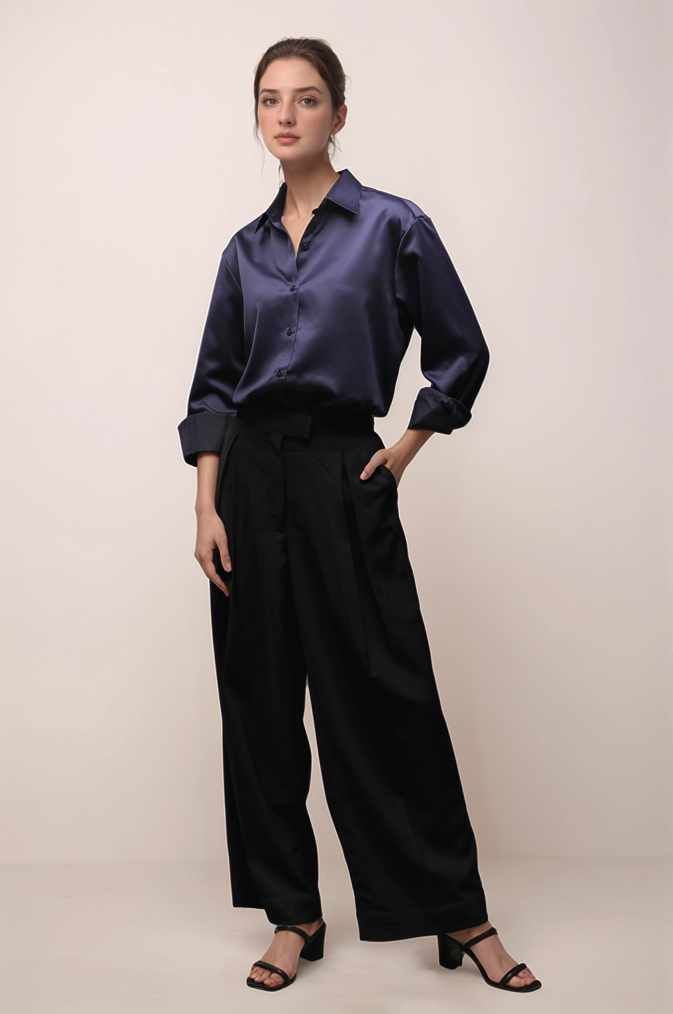 Navy Blue Satin Shirt