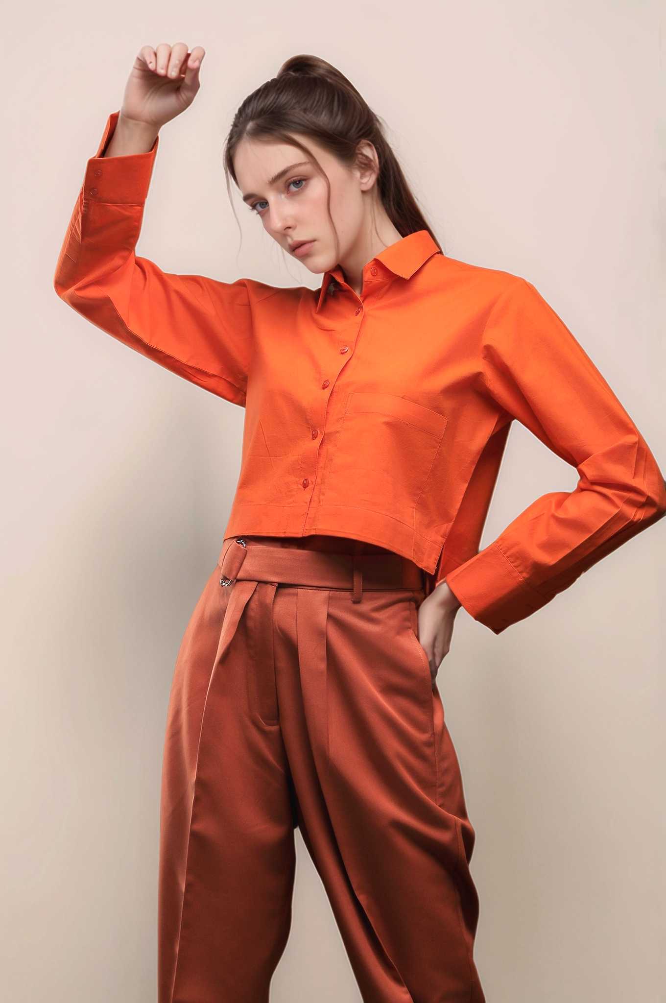 Orange Crop Shirt & Rust Cropped Pant Combo