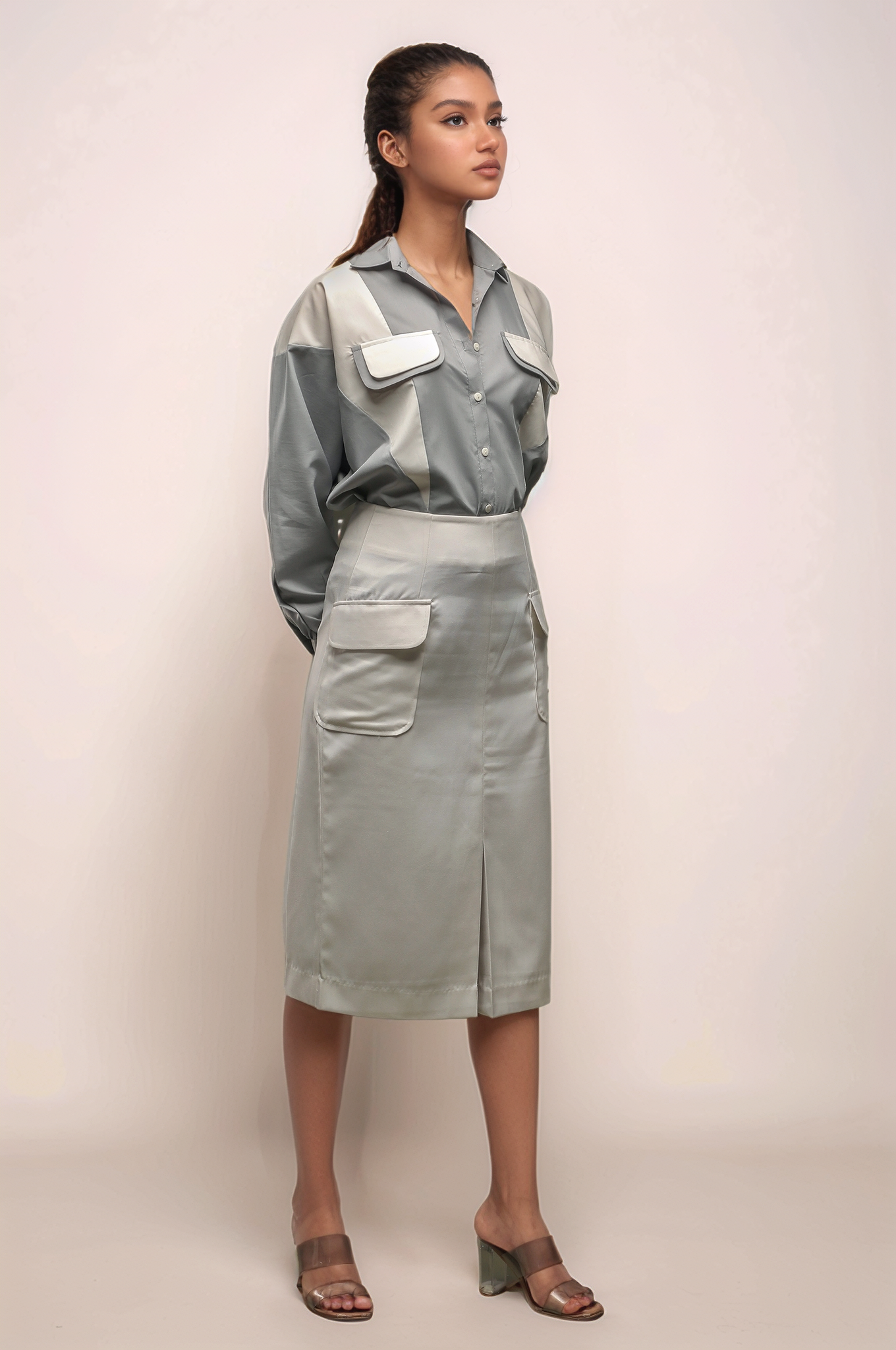 Grey Panel Batwing Sleeve Shirt