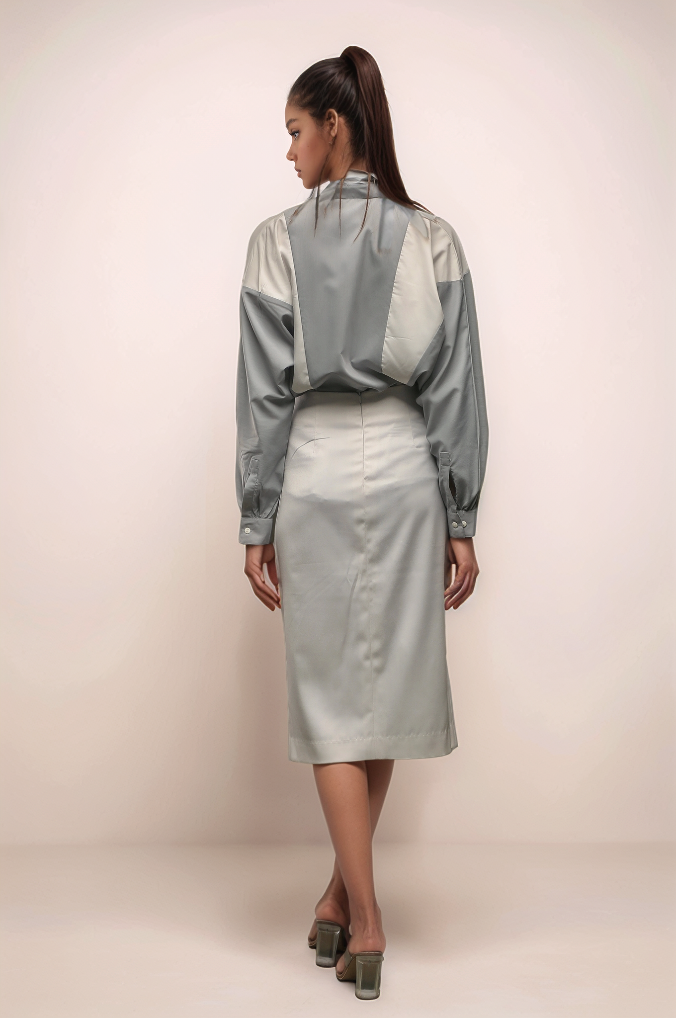 Grey Panel Batwing Sleeve Shirt