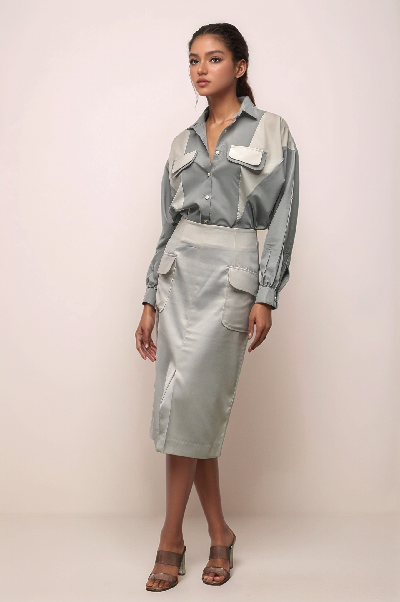 Grey Panel Batwing Sleeve Shirt
