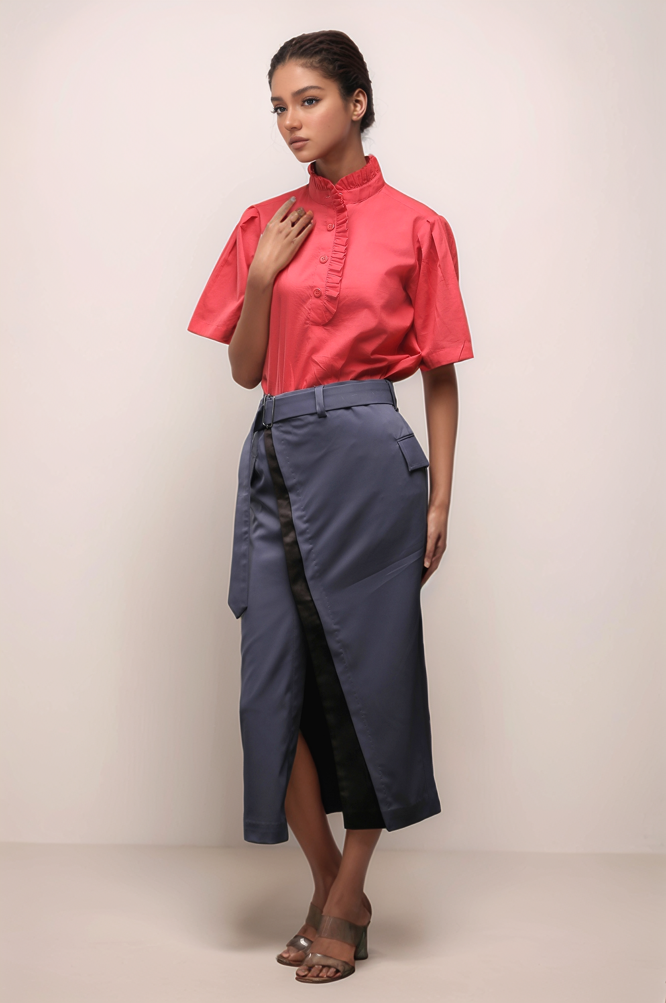 Dark Grey Front Open Skirt