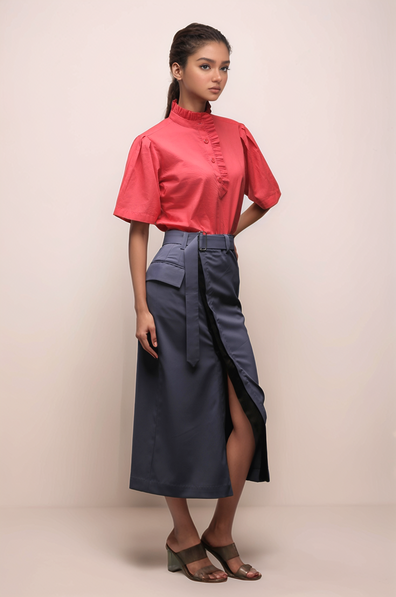 Dark Grey Front Open Skirt