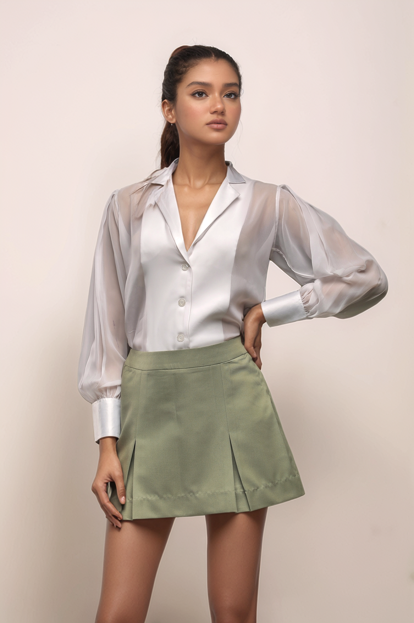 White Georgette Panel Shirt