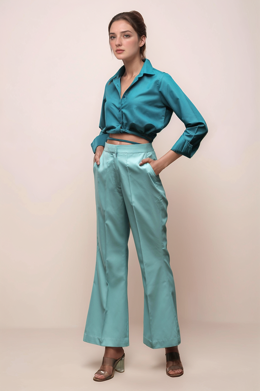 Turquoise Blue Crop Shirt