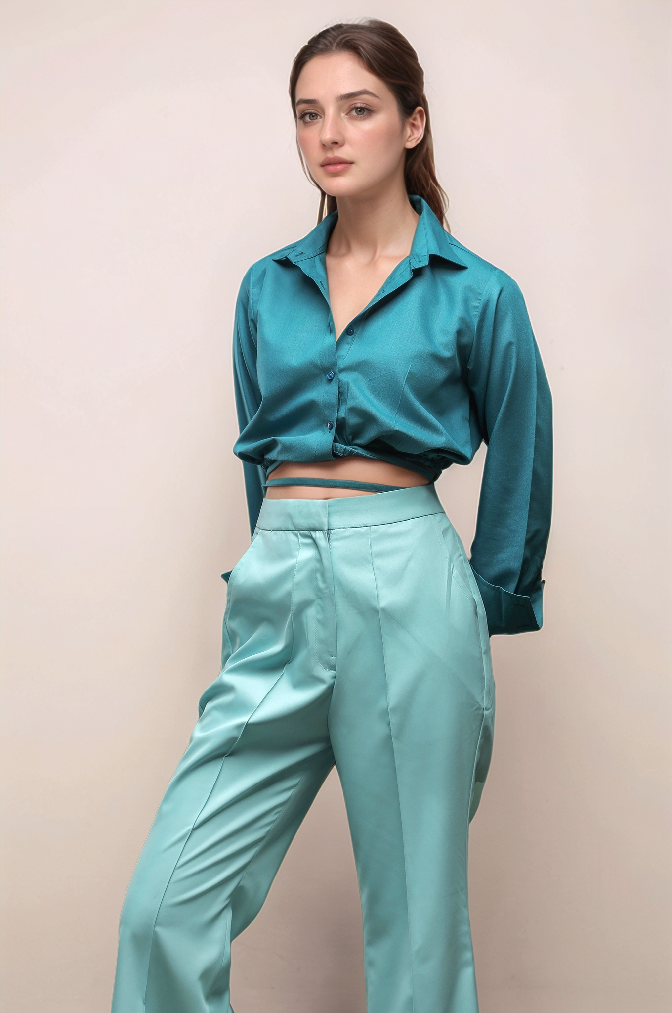 Turquoise Blue Crop Shirt