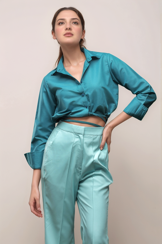 Turquoise Blue Crop Shirt