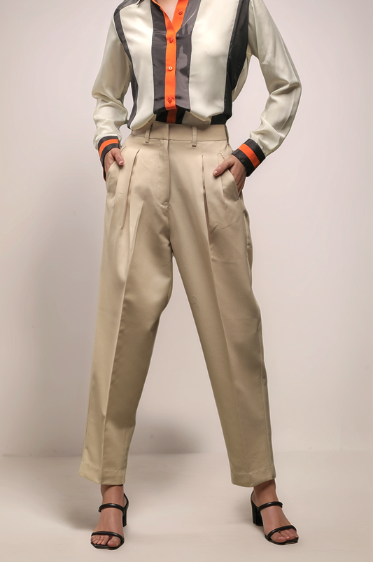 Beige High Waist Baggy Pant