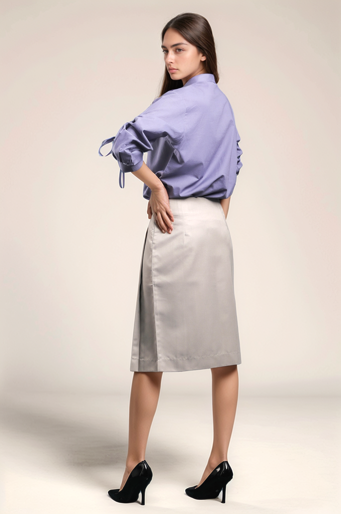 Grey Front Pleated Skirt