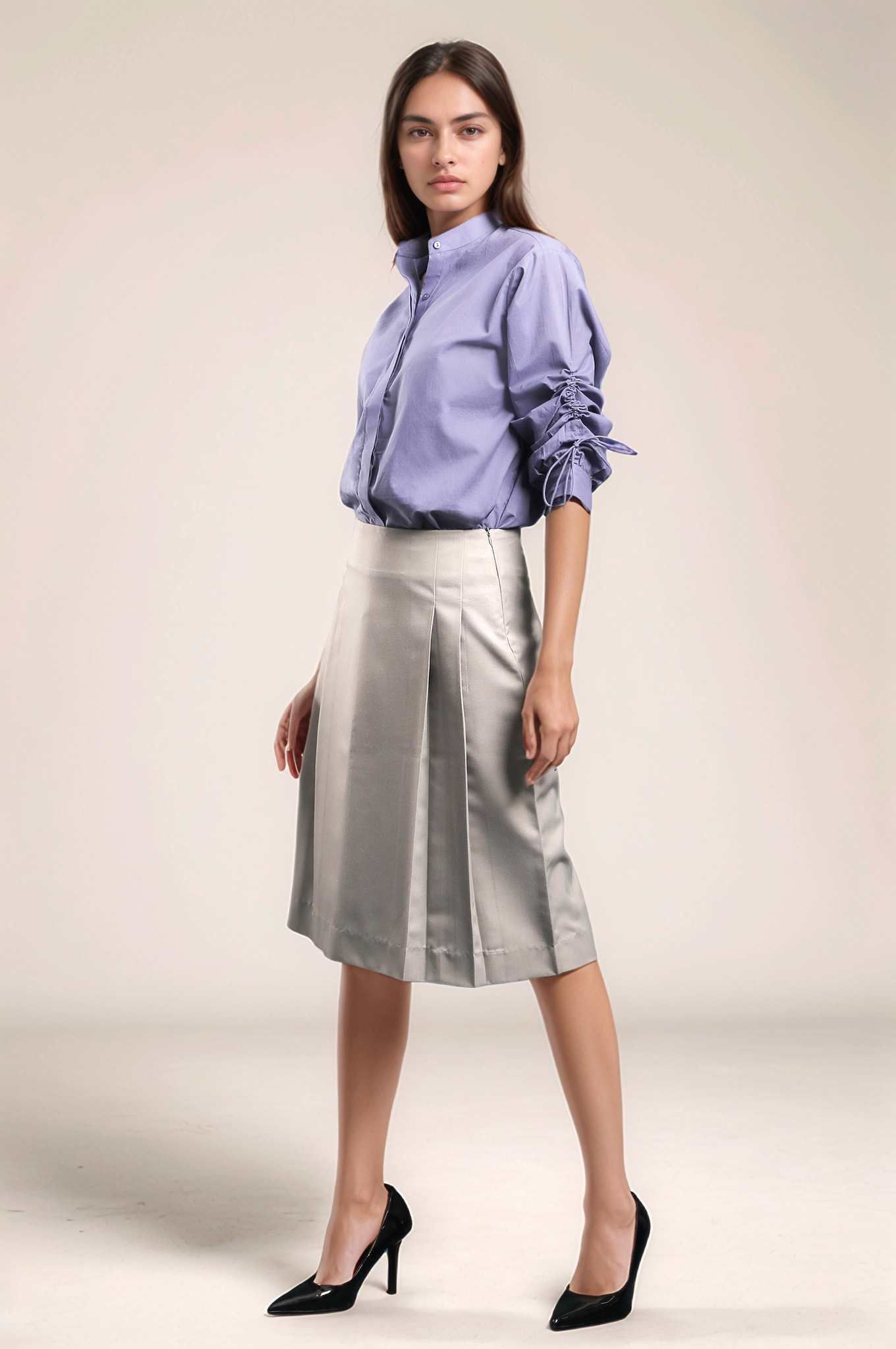 Grey Front Pleated Skirt