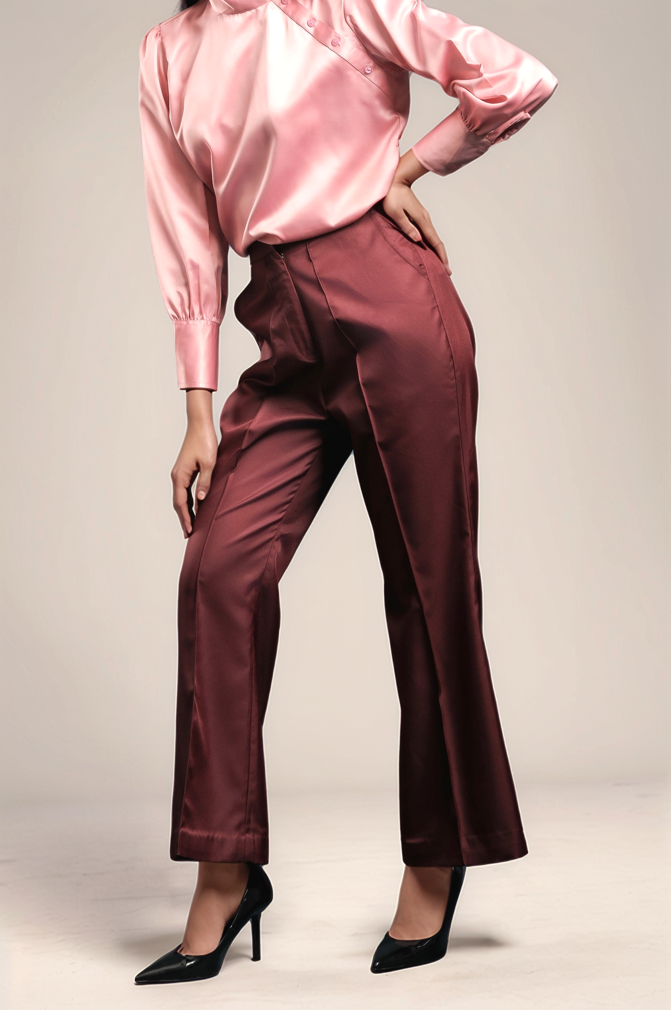 Wine Bellbottom Trouser