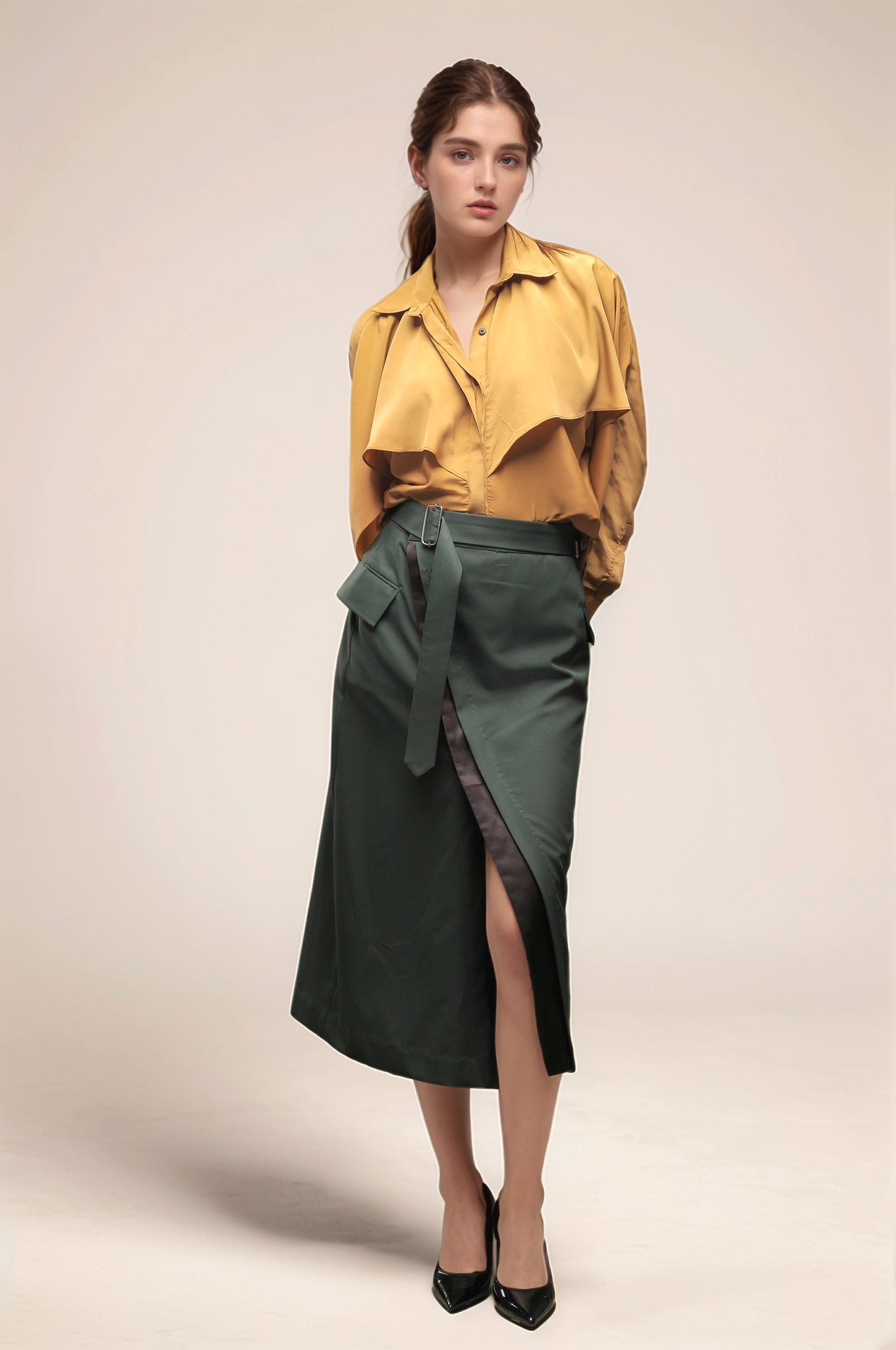 Green Front Open Skirt