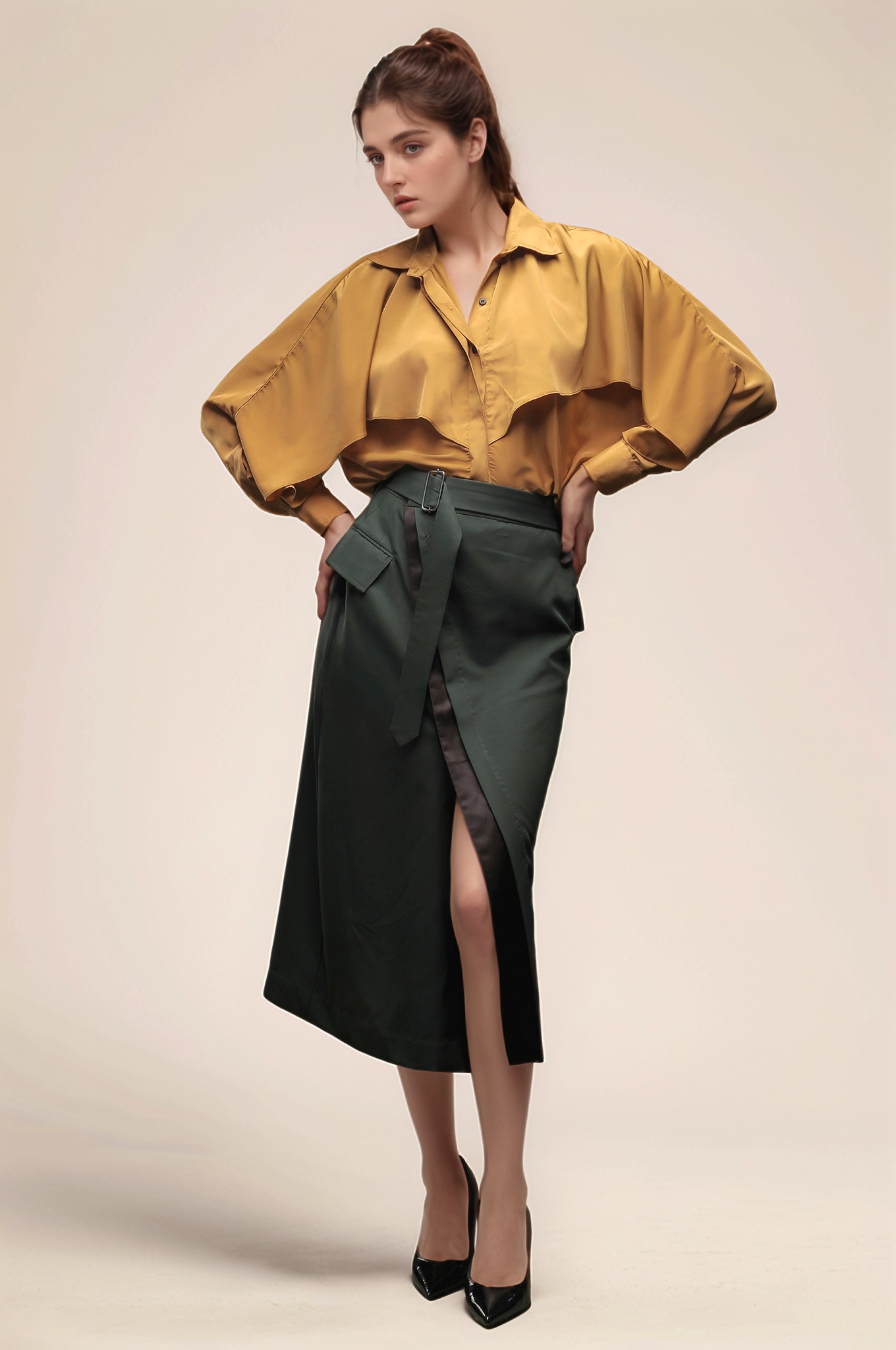 Green Front Open Skirt