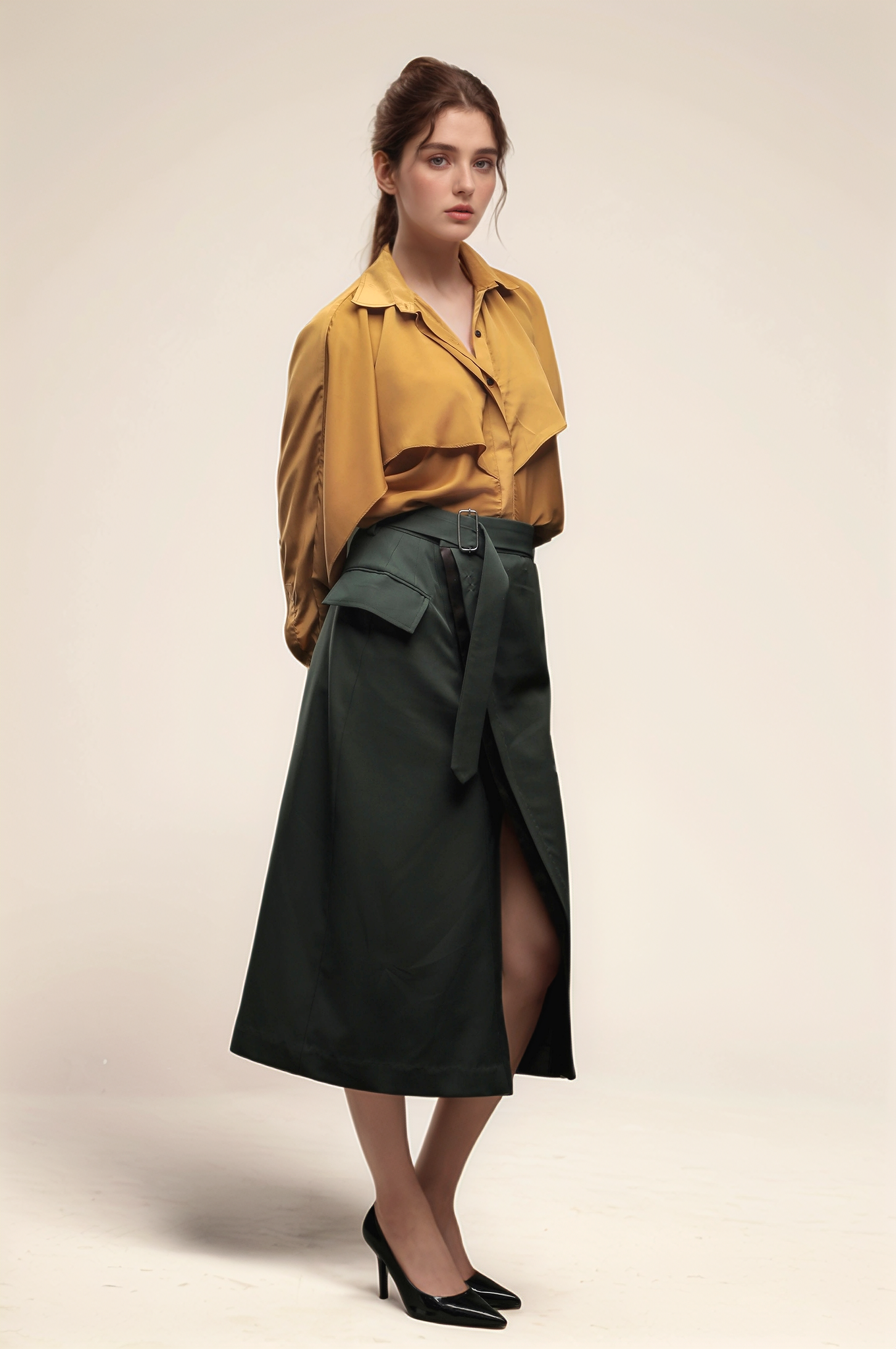Green Front Open Skirt