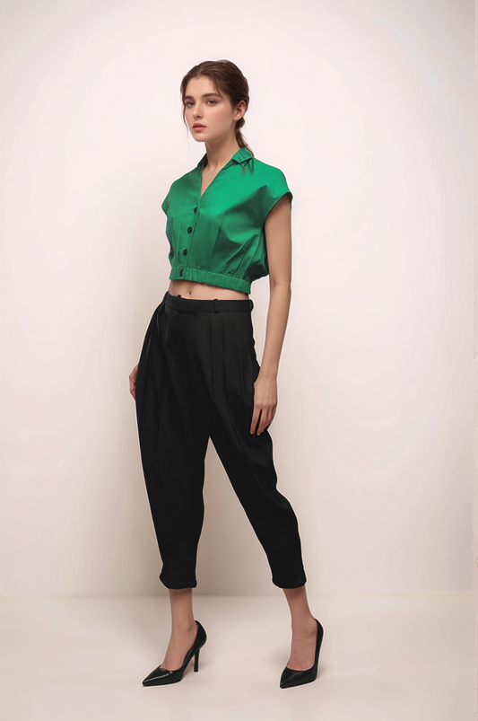 Black Cropped Baggy Pant