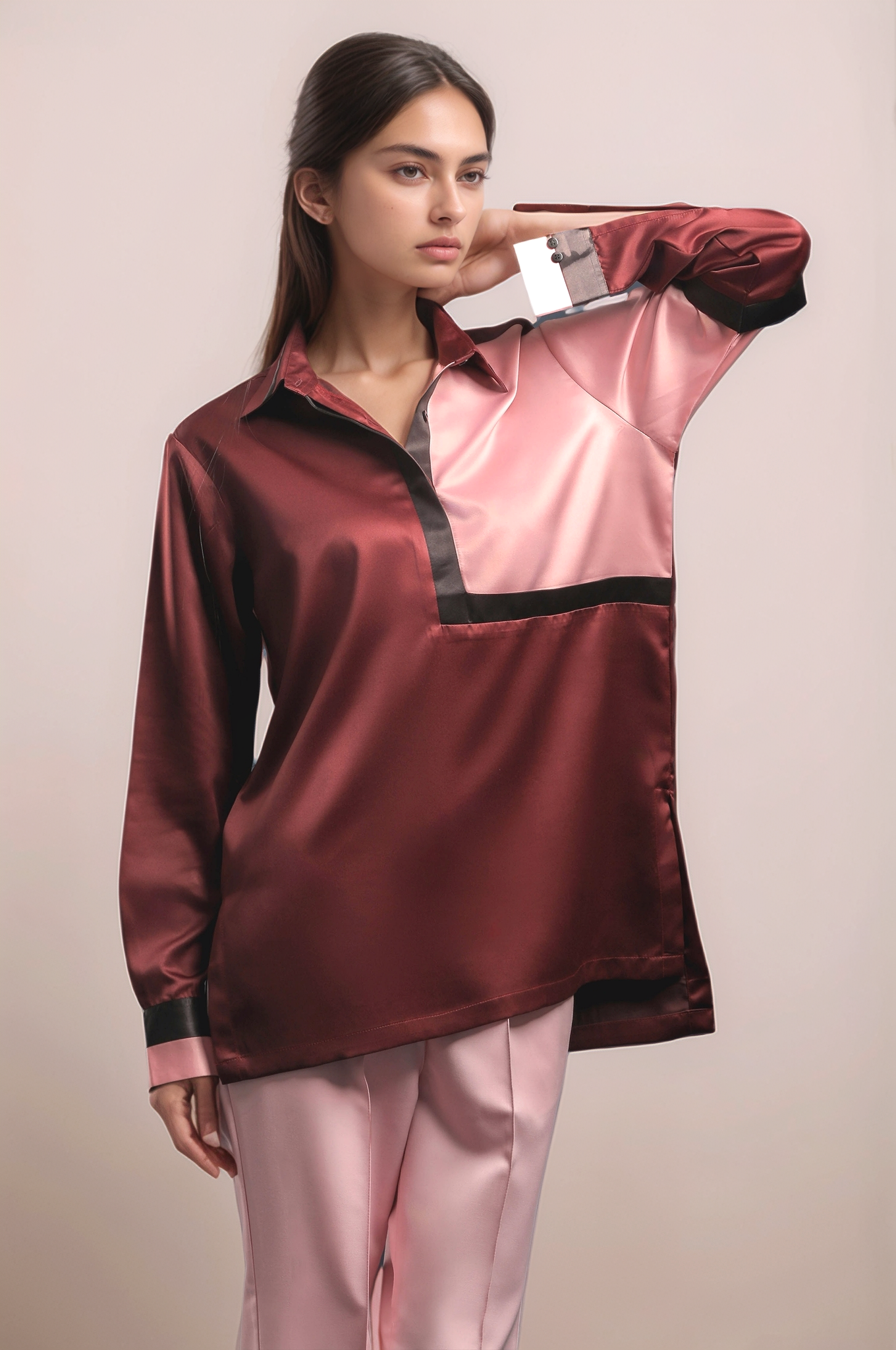 Maroon Yoked Satin Shirt