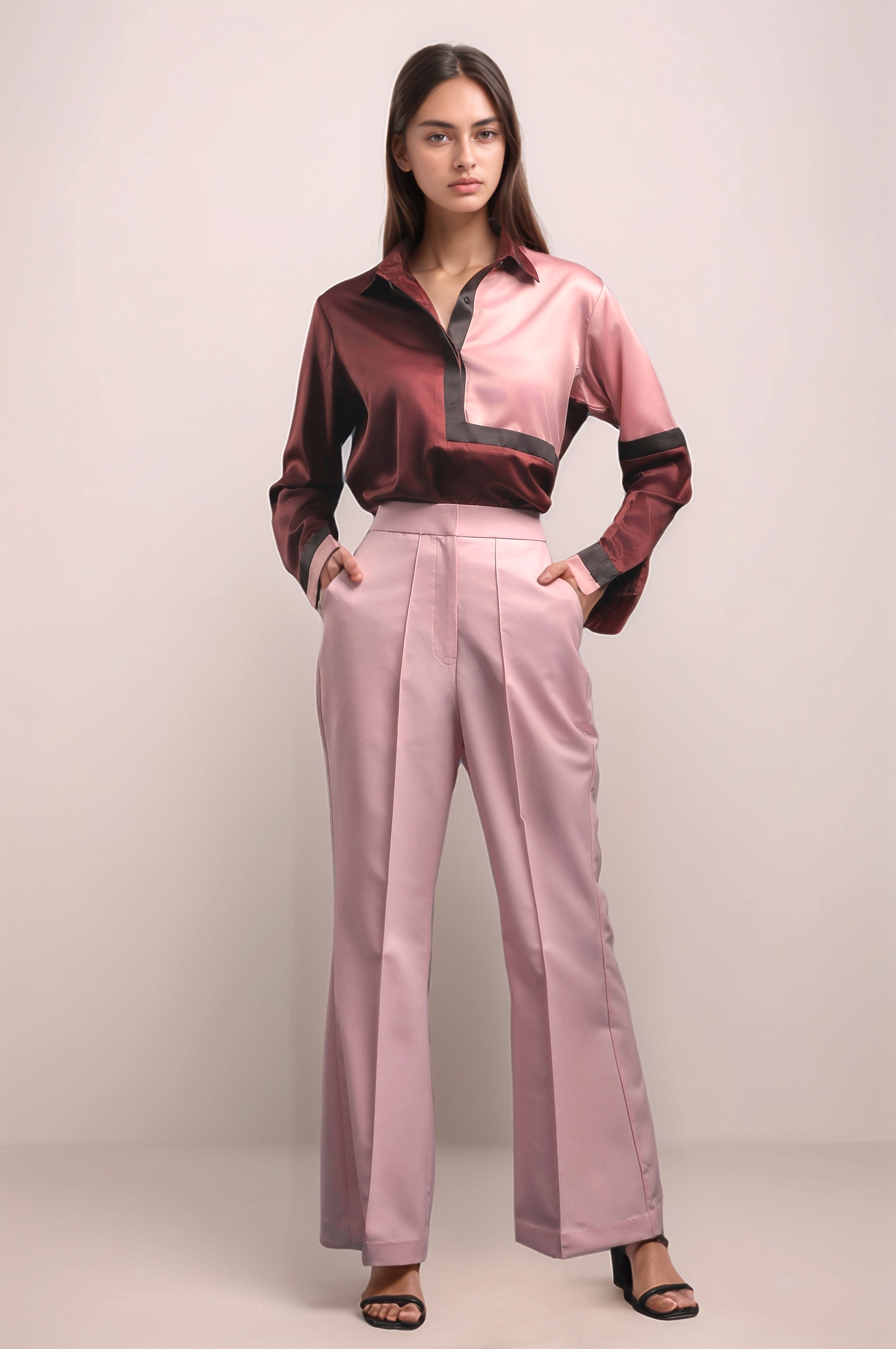 Maroon Yoked Satin Shirt