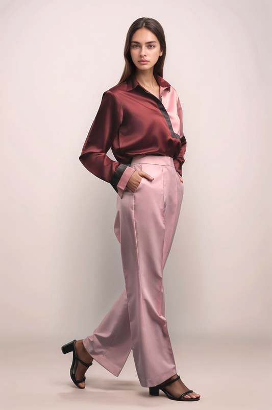 Maroon Yoked Satin Shirt