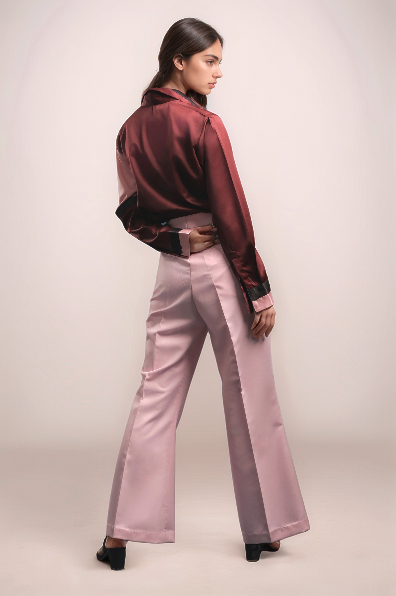 Maroon Yoked Satin Shirt