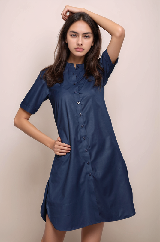 Blue Chinese Collar Tunic Shirt